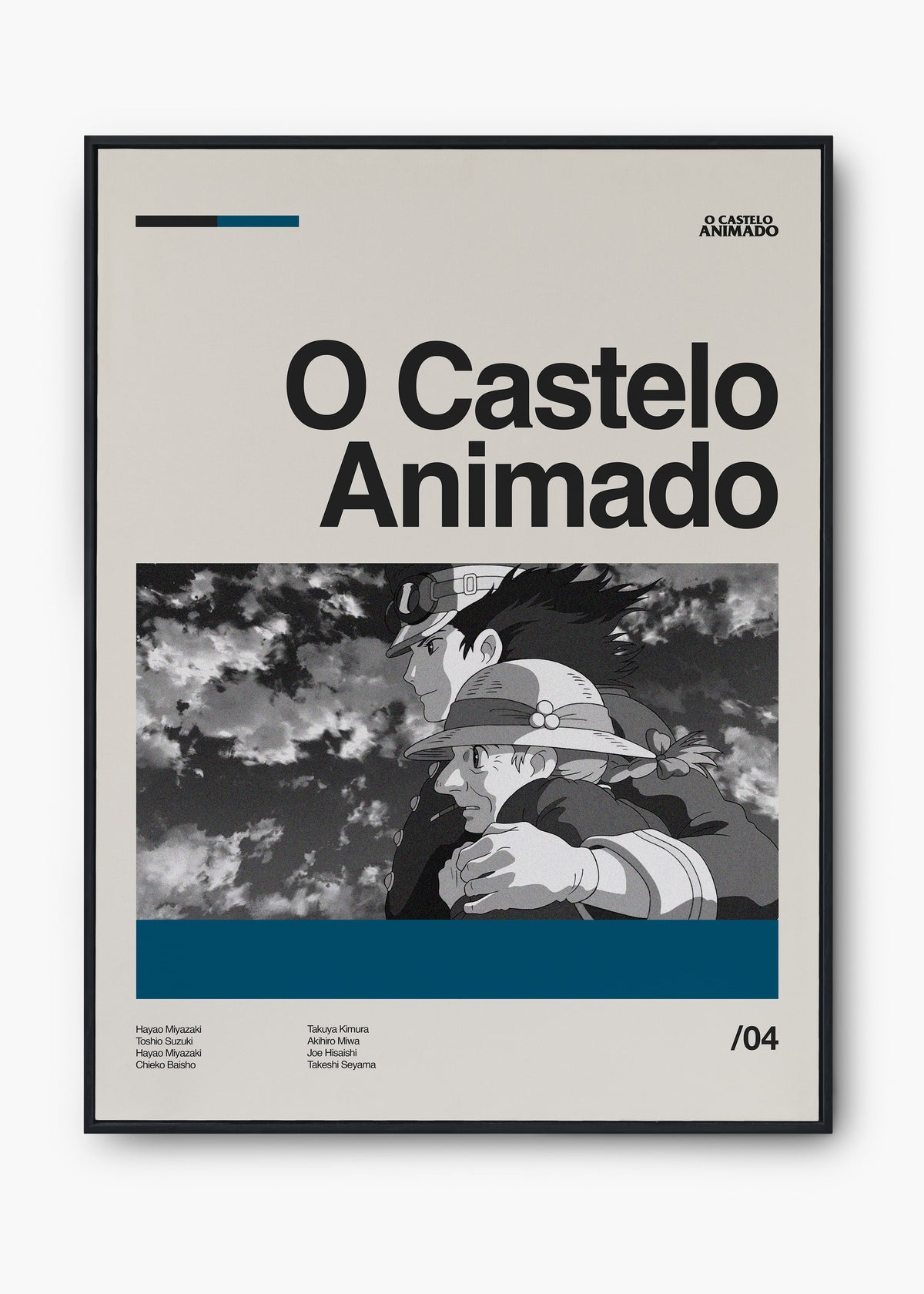 Castelo Animado do Studio Ghibli em quadro decorativo emoldurado
