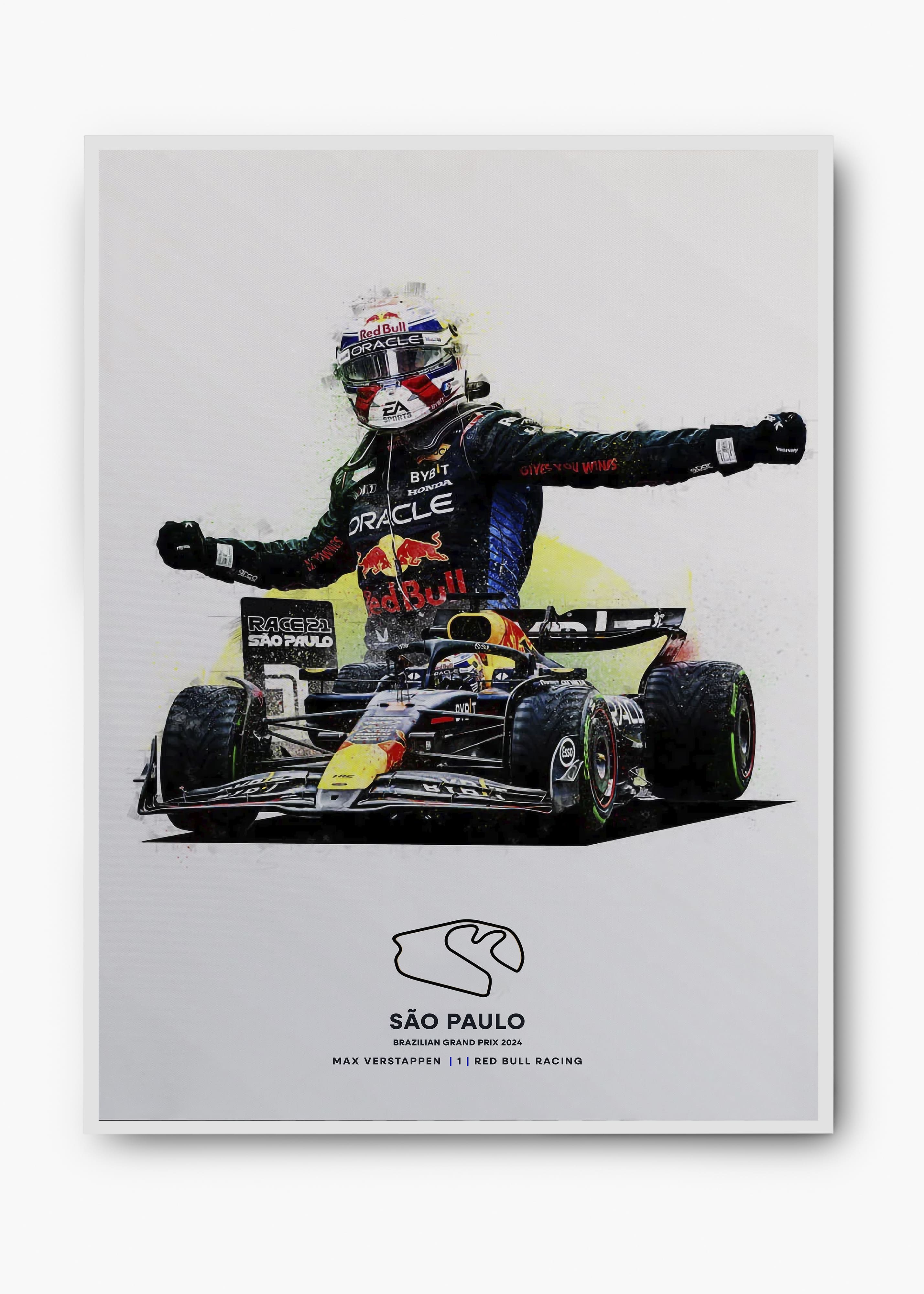 Quadro decorativo Max Verstappen São Paulo 2024 — arte de automobilismo para parede | Cübe Quadros