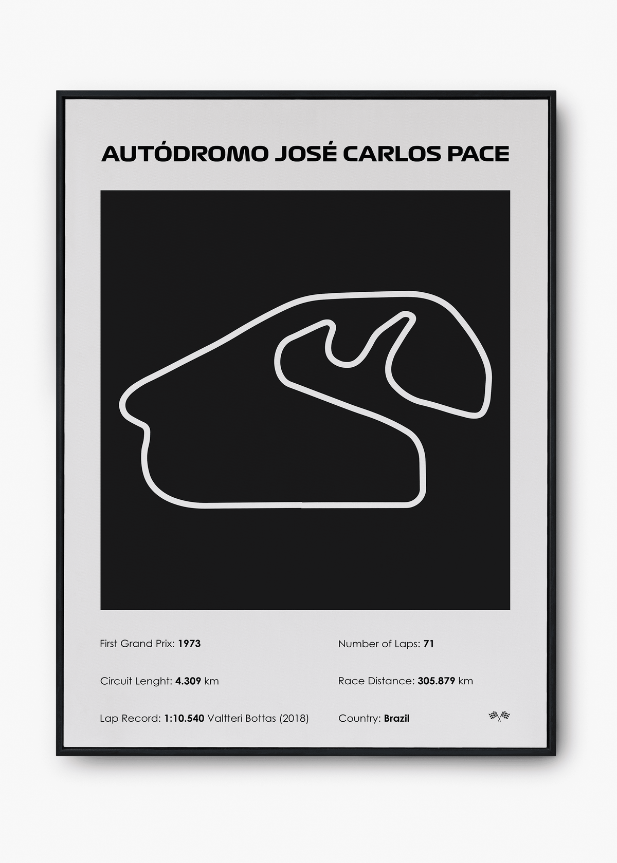 Quadro decorativo Interlagos Black — arte de automobilismo para parede | Cübe Quadros