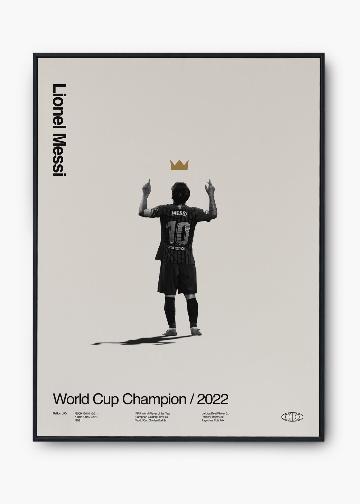 Quadro de Messi em moldura clássica - ícone do futebol mundial