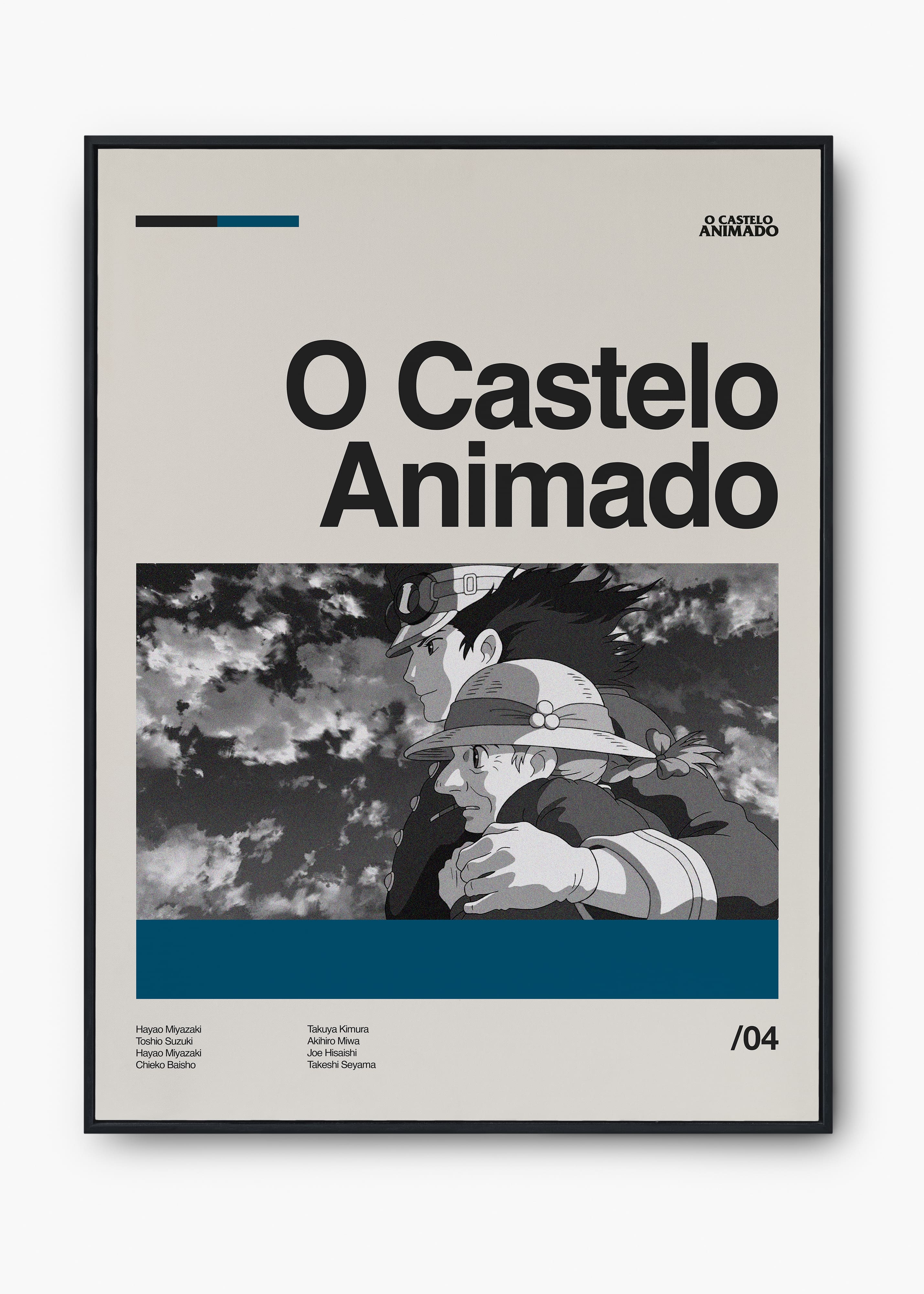 Castelo Animado do Studio Ghibli em quadro decorativo emoldurado