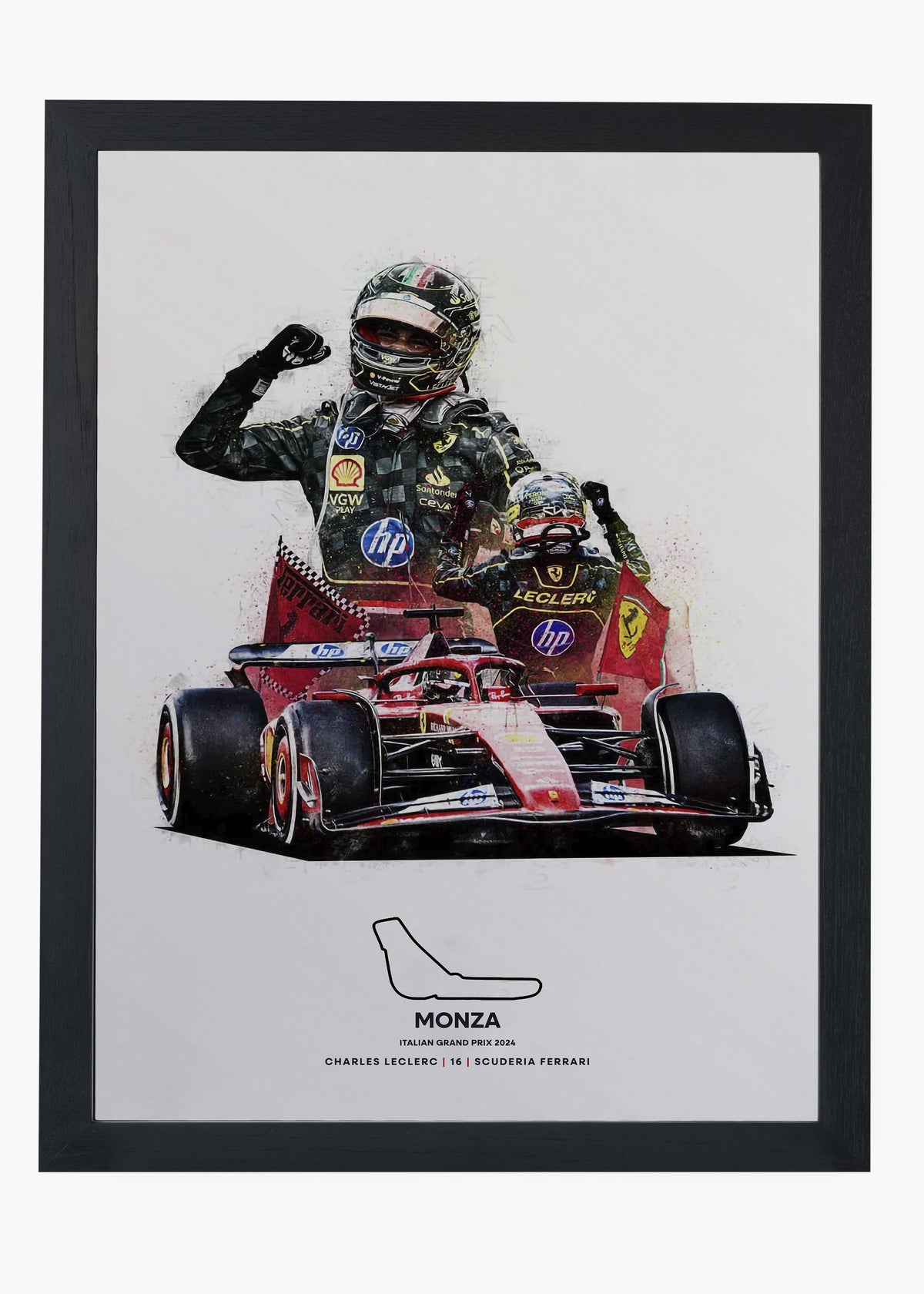 Quadro decorativo Charles Leclerc Monza 2024 — arte de automobilismo para parede | Cübe Quadros