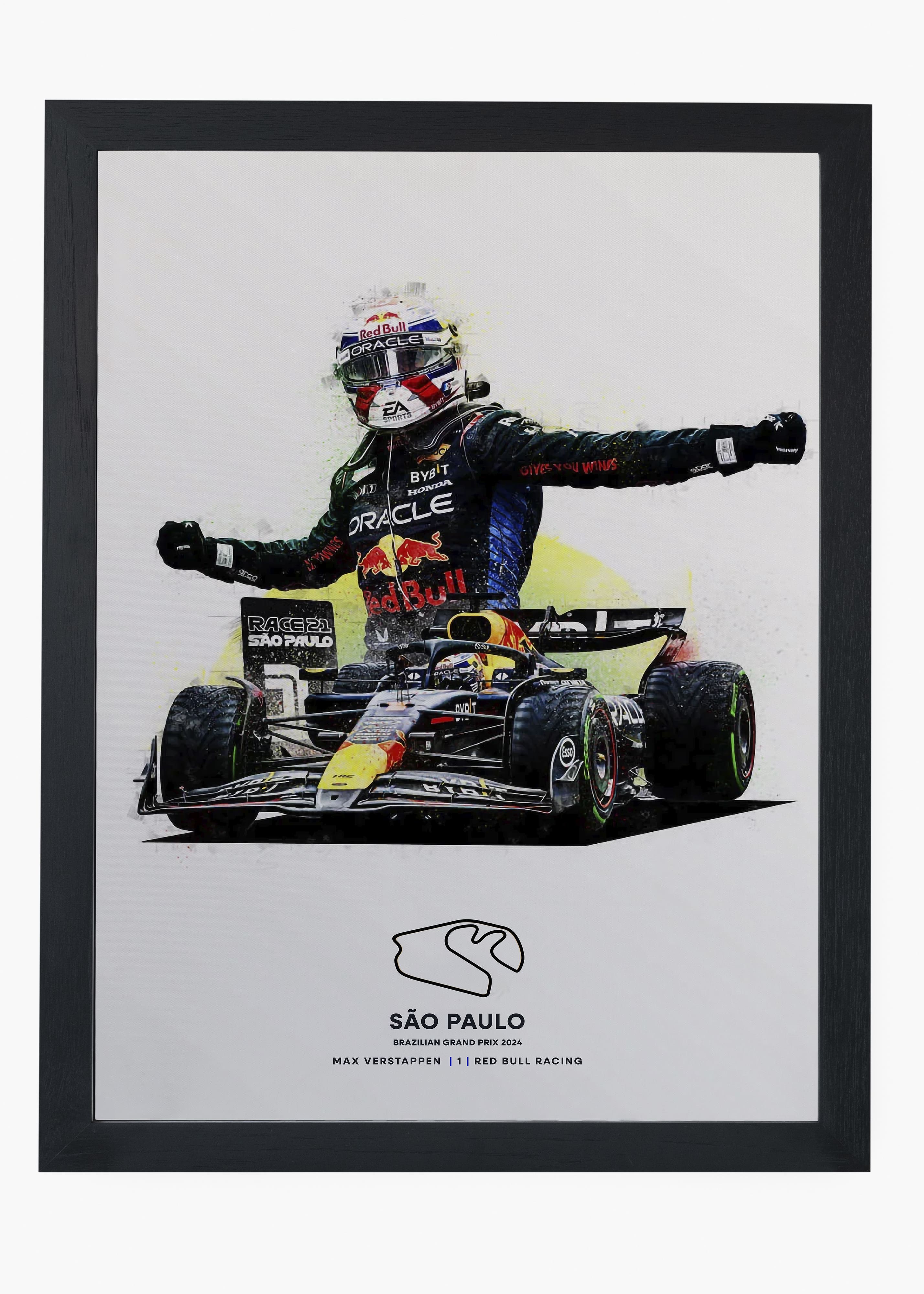 Quadro decorativo Max Verstappen São Paulo 2024 — arte de automobilismo para parede | Cübe Quadros