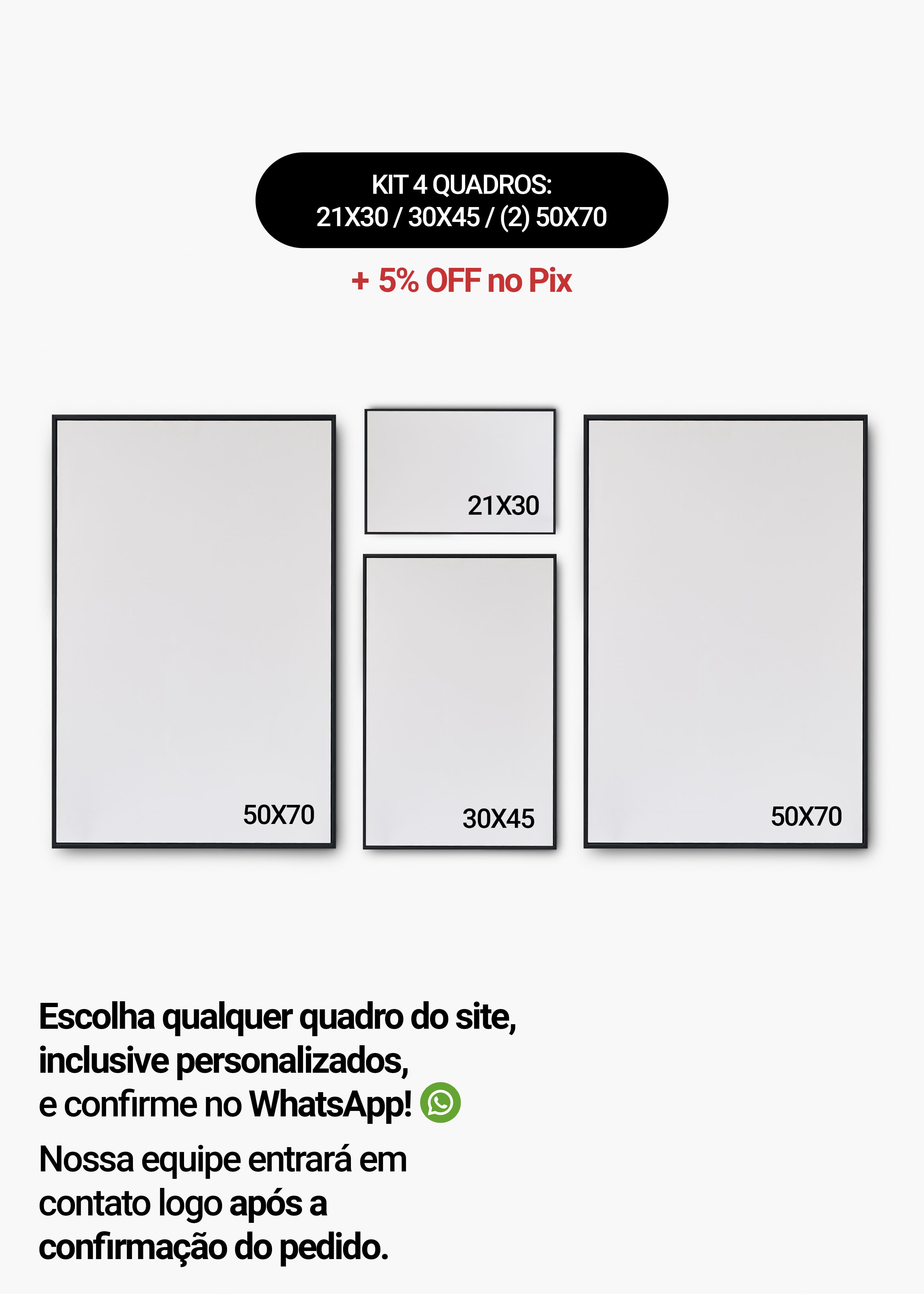 KIT 4 Quadros - Mix de Tamanhos (21x30 + 30x45 + 2un 50x70)