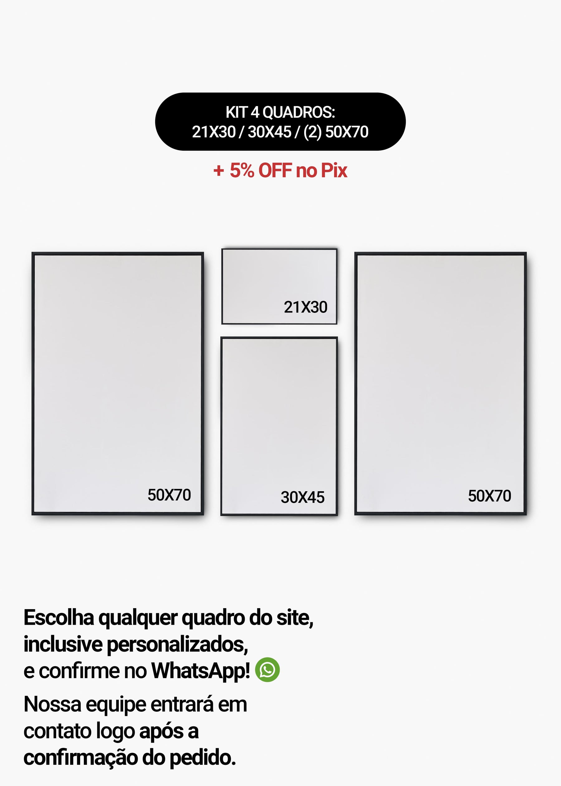 KIT 4 Quadros - Mix de Tamanhos (21x30 + 30x45 + 2un 50x70)