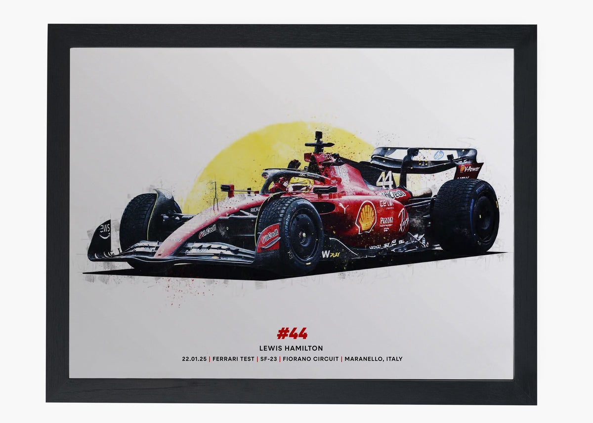 Quadro decorativo Lewis Hamilton Ferrari Test — arte de automobilismo para parede | Cübe Quadros