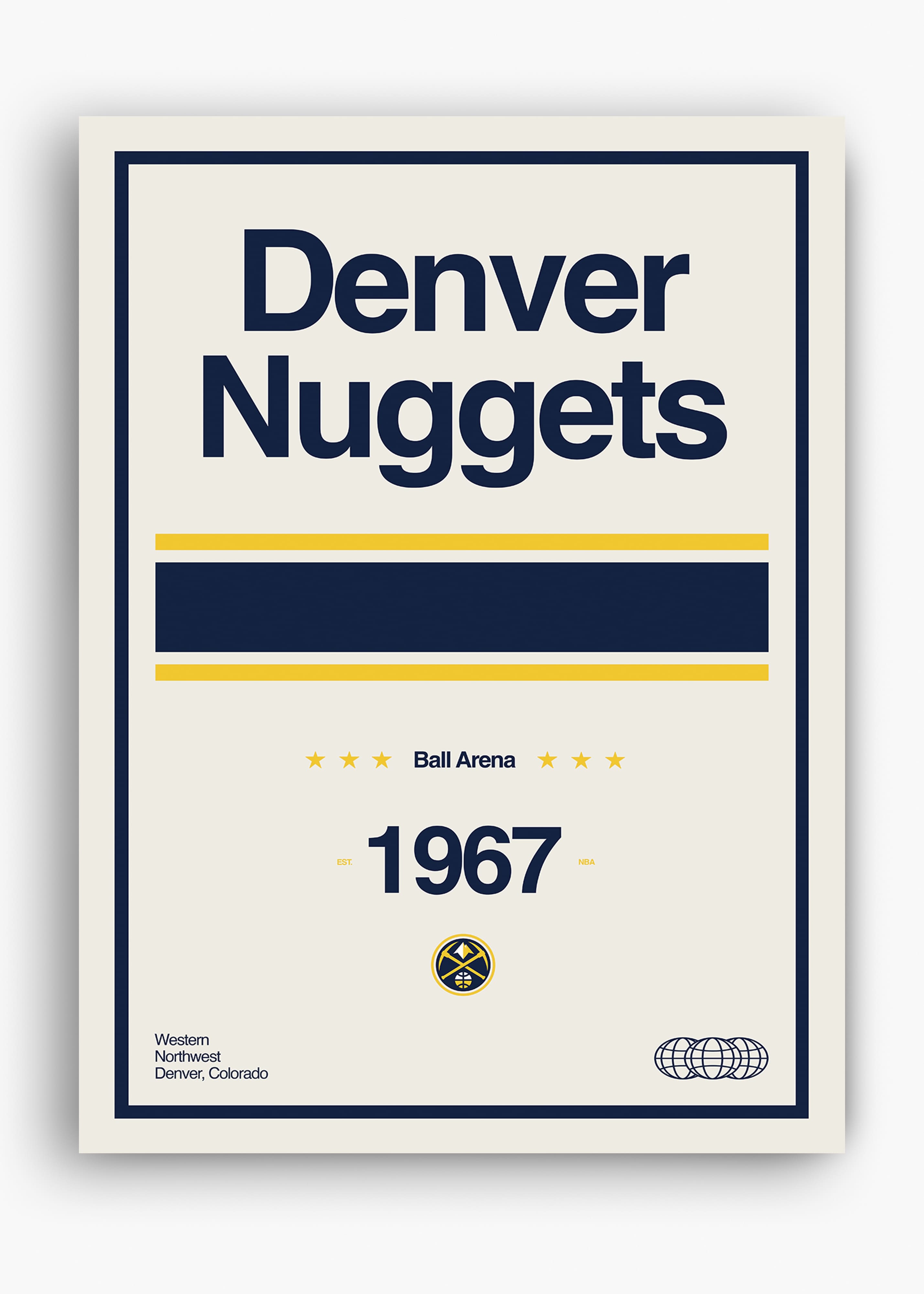 Quadro decorativo NBA Denver Nuggets — arte de basquete para parede | Cübe Quadros