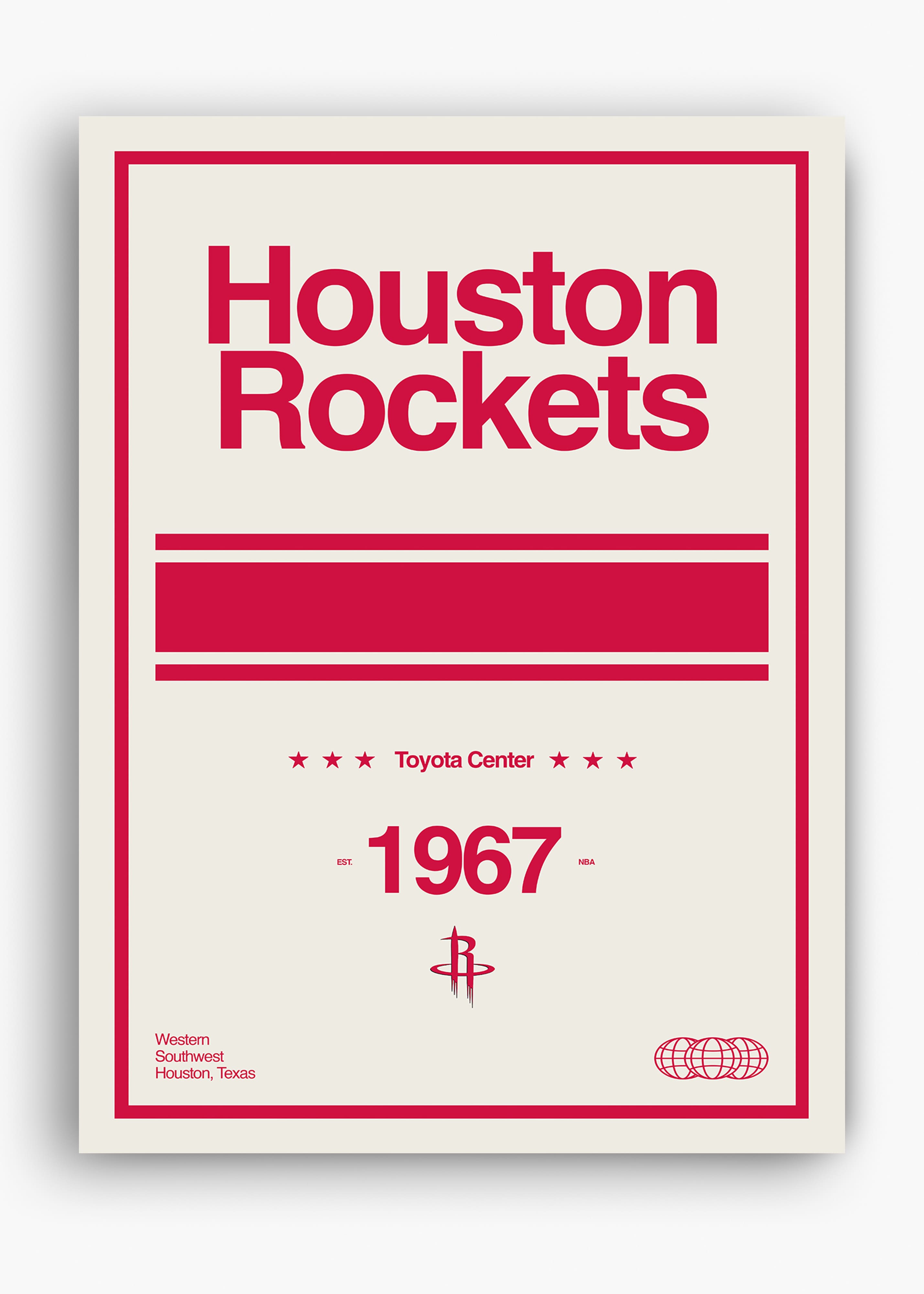 Quadro decorativo NBA Houston Rockets — arte de basquete para parede | Cübe Quadros