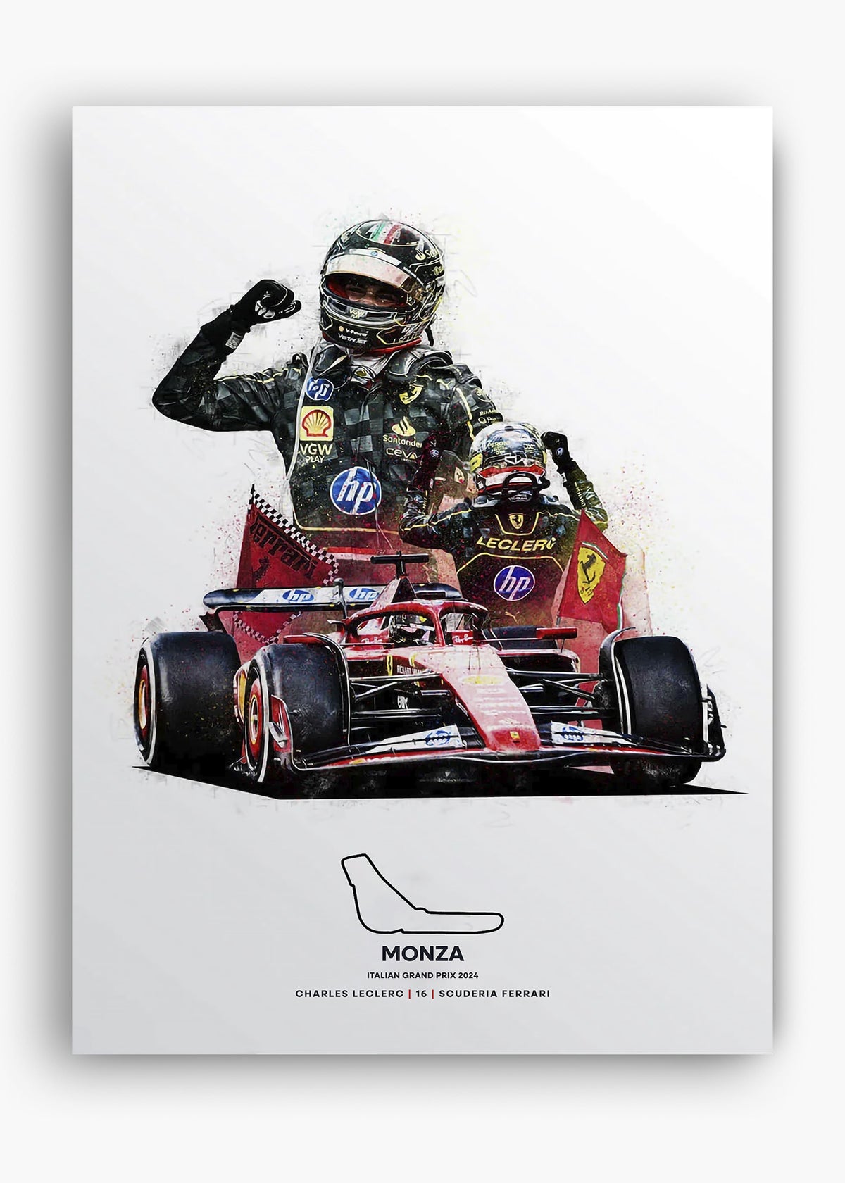 Quadro decorativo Charles Leclerc Monza 2024 — arte de automobilismo para parede | Cübe Quadros