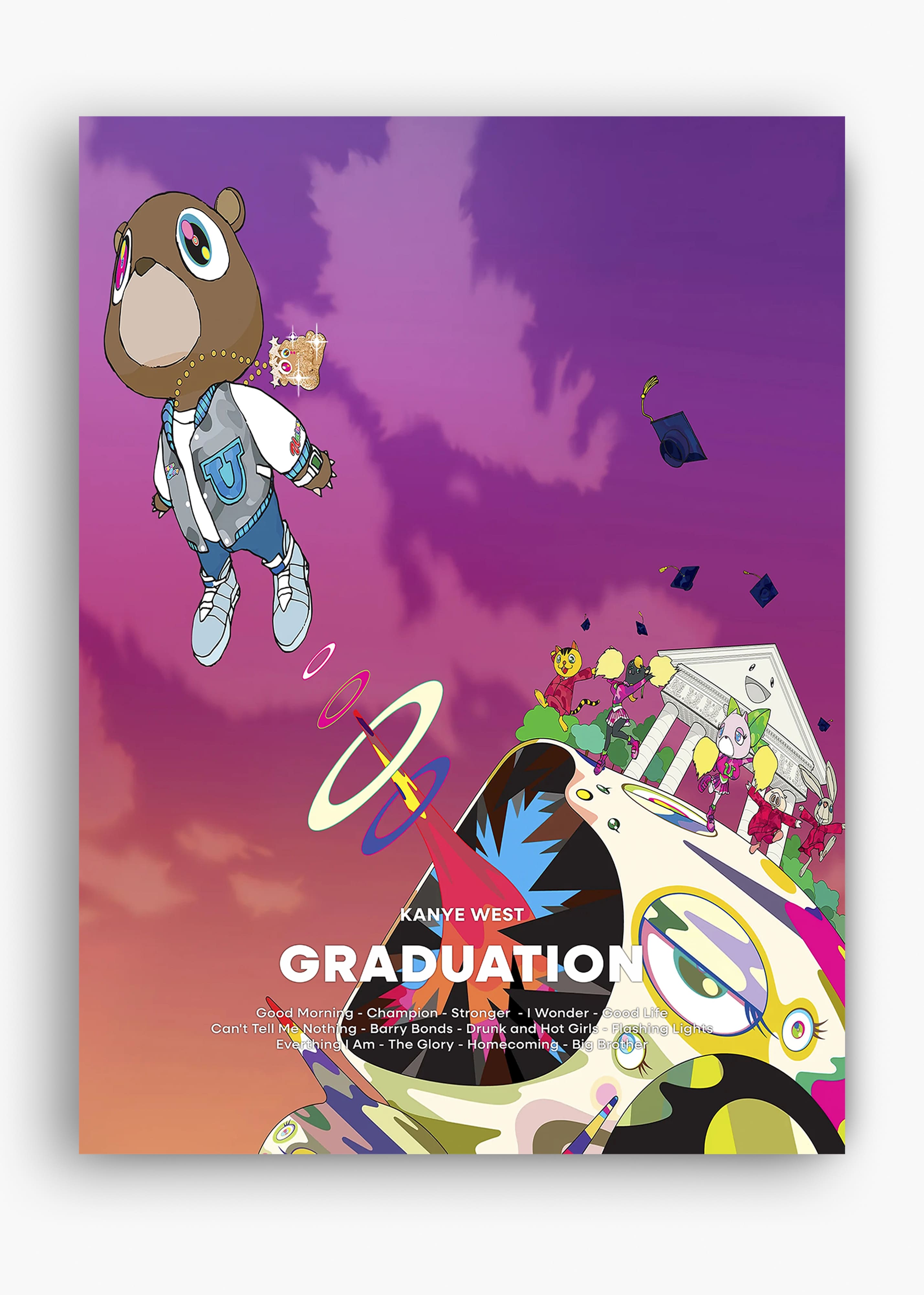 Quadro decorativo Kanye West Graduation — arte de rap para parede | Cübe Quadros