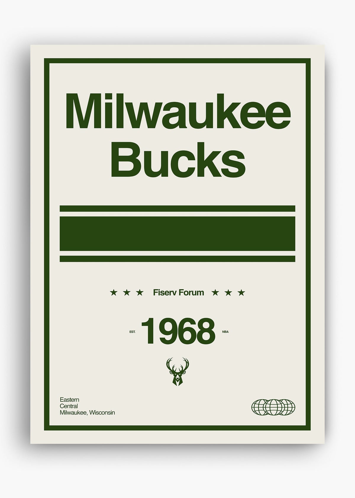 Quadro decorativo NBA Milwaukee Bucks — arte de basquete para parede | Cübe Quadros