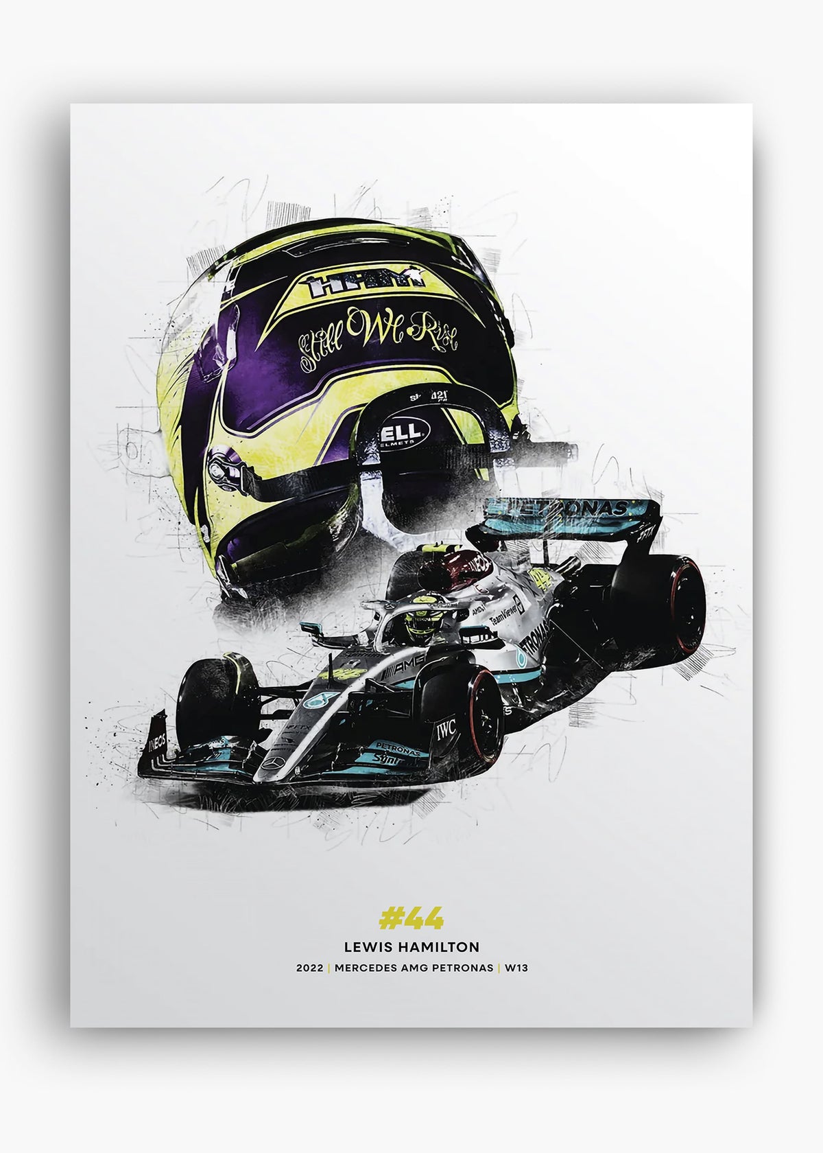 Quadro decorativo Lewis Hamilton Still We Rise — arte de automobilismo para parede | Cübe Quadros