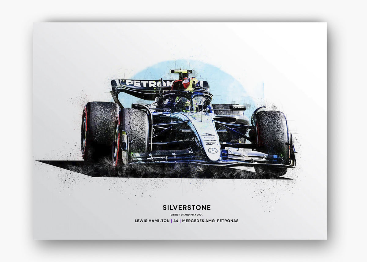 Quadro decorativo Lewis Hamilton Silverstone 2024 II — arte de automobilismo para parede | Cübe Quadros