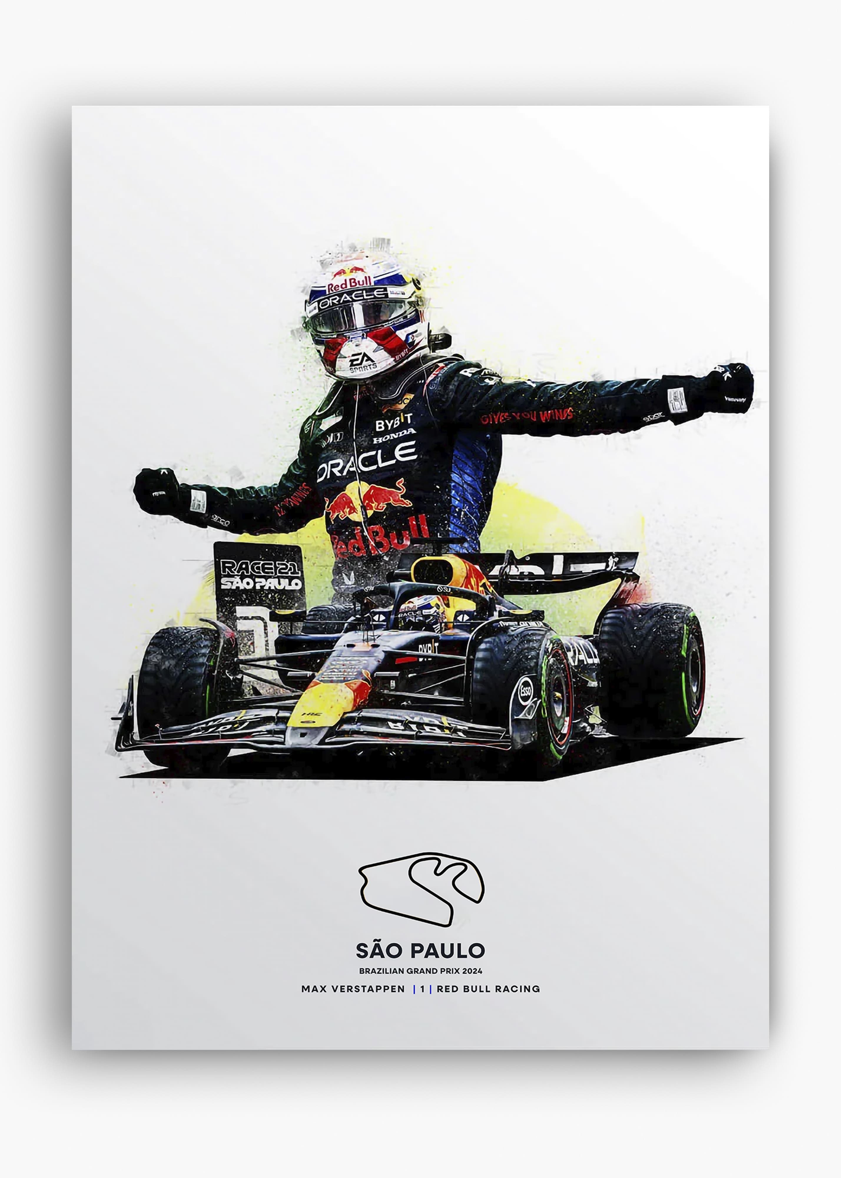 Quadro decorativo Max Verstappen São Paulo 2024 — arte de automobilismo para parede | Cübe Quadros