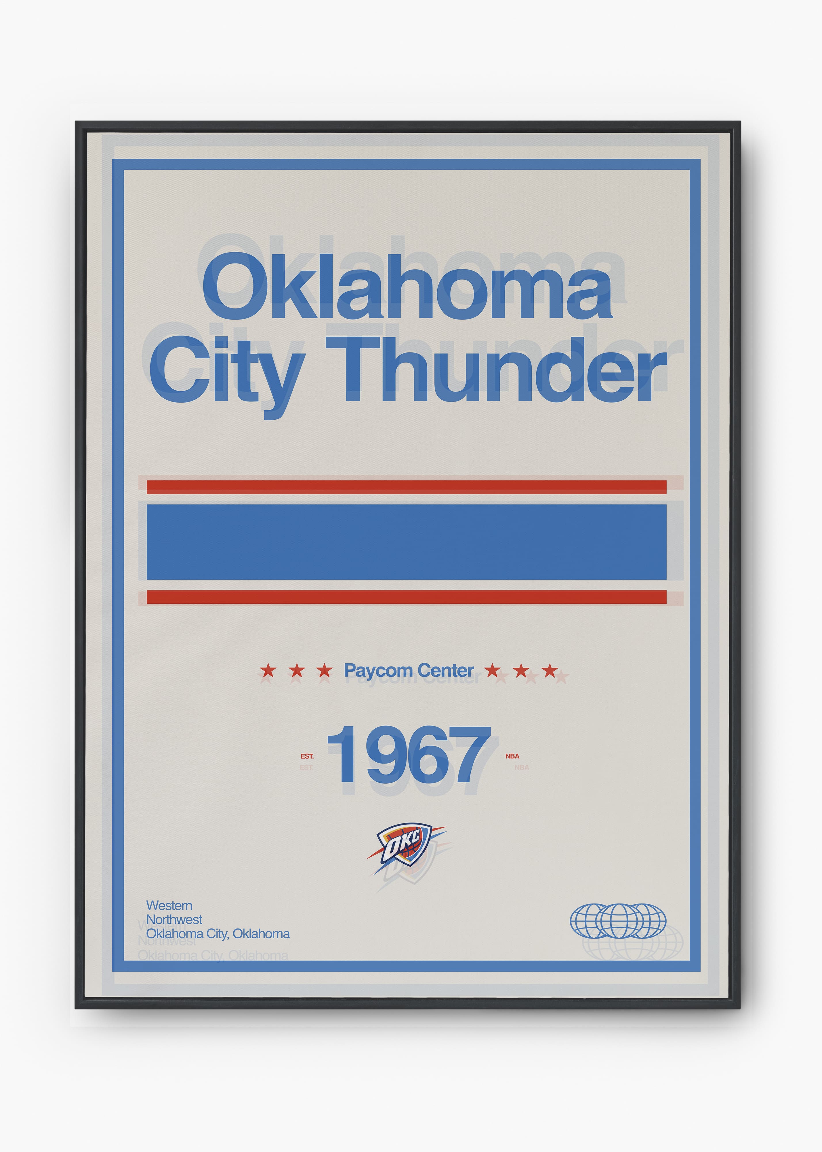Quadro decorativo NBA Oklahoma City Thunder — arte de basquete para parede | Cübe Quadros