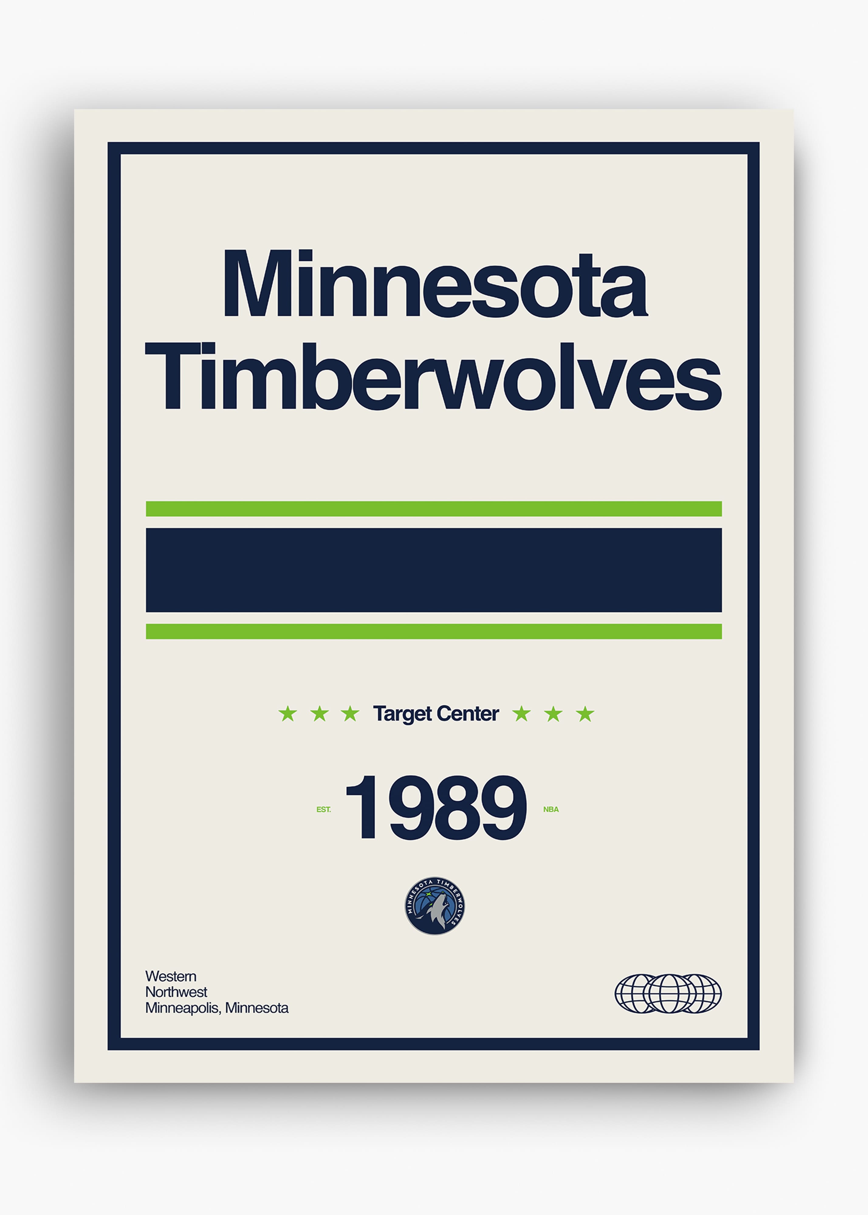 Quadro decorativo NBA Minnesota Timberwolves — arte de basquete para parede | Cübe Quadros