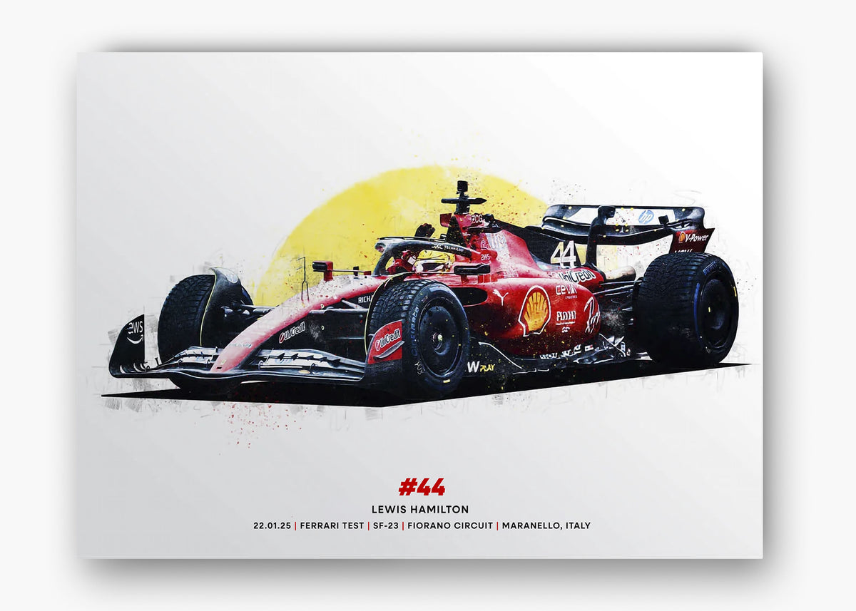 Quadro decorativo Lewis Hamilton Ferrari Test — arte de automobilismo para parede | Cübe Quadros