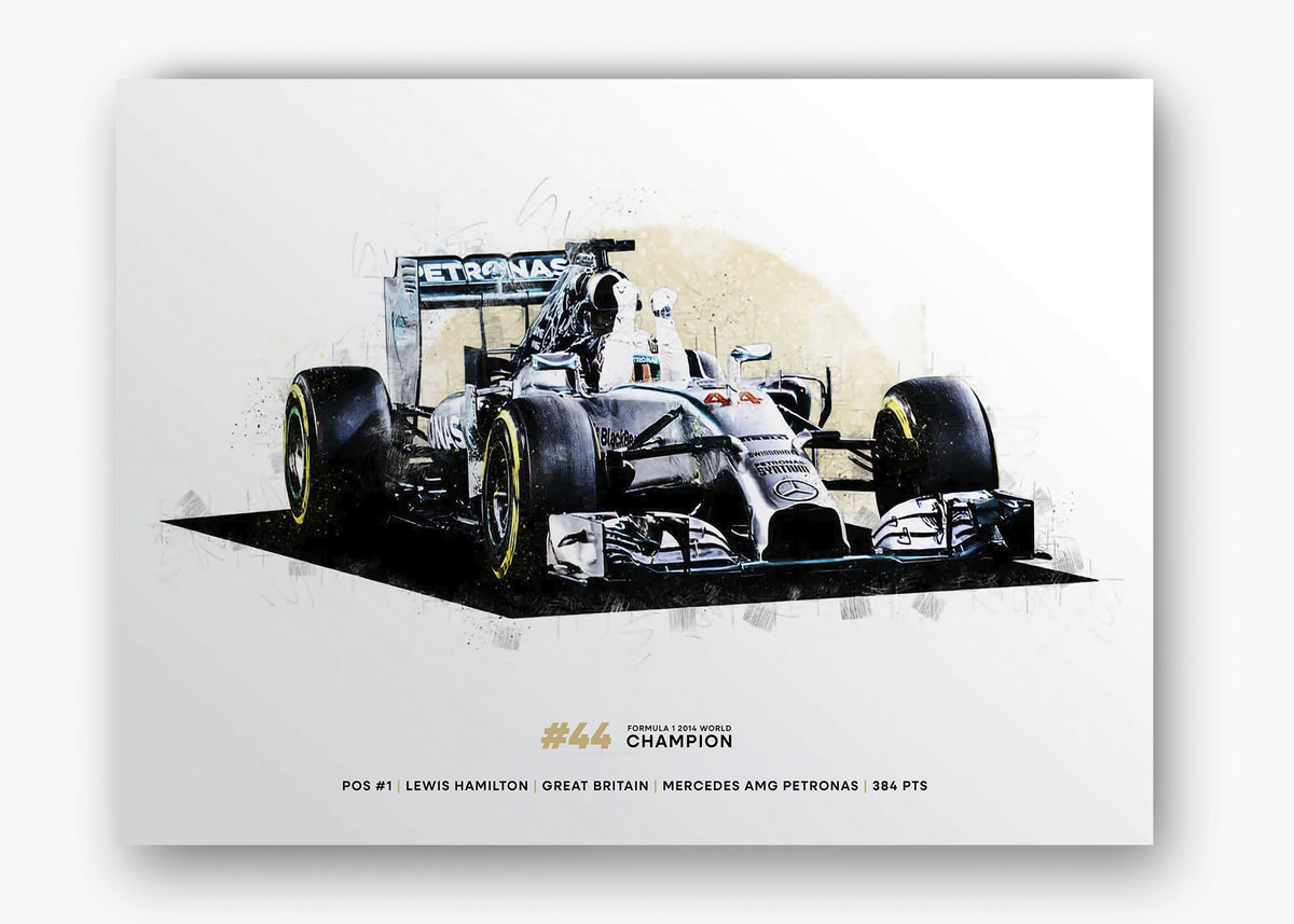 Quadro decorativo Lewis Hamilton 2014 World Champion — arte de automobilismo para parede | Cübe Quadros