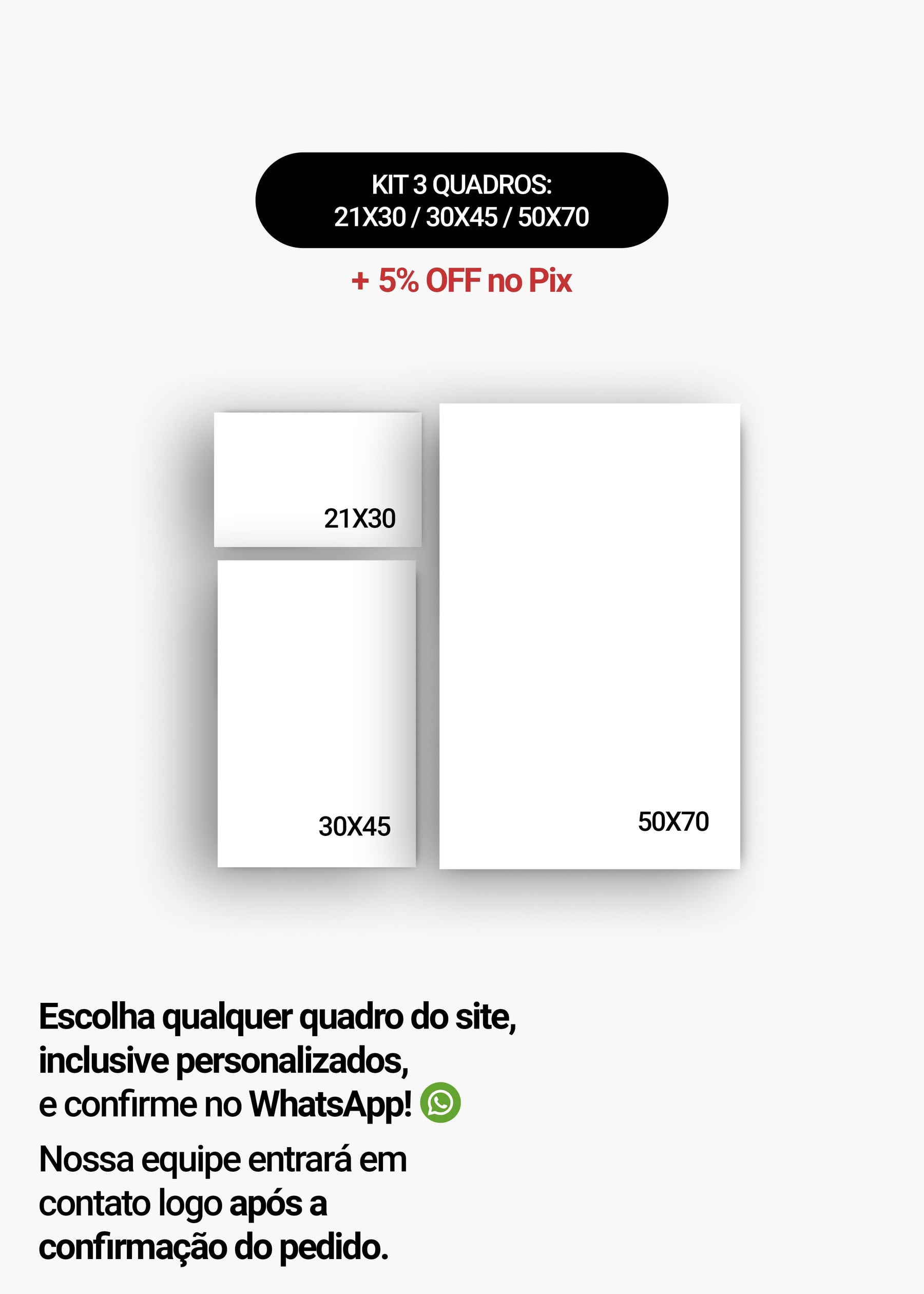 KIT 3 Quadros - Mix de Tamanhos (21x30 + 30x45 + 50x70)