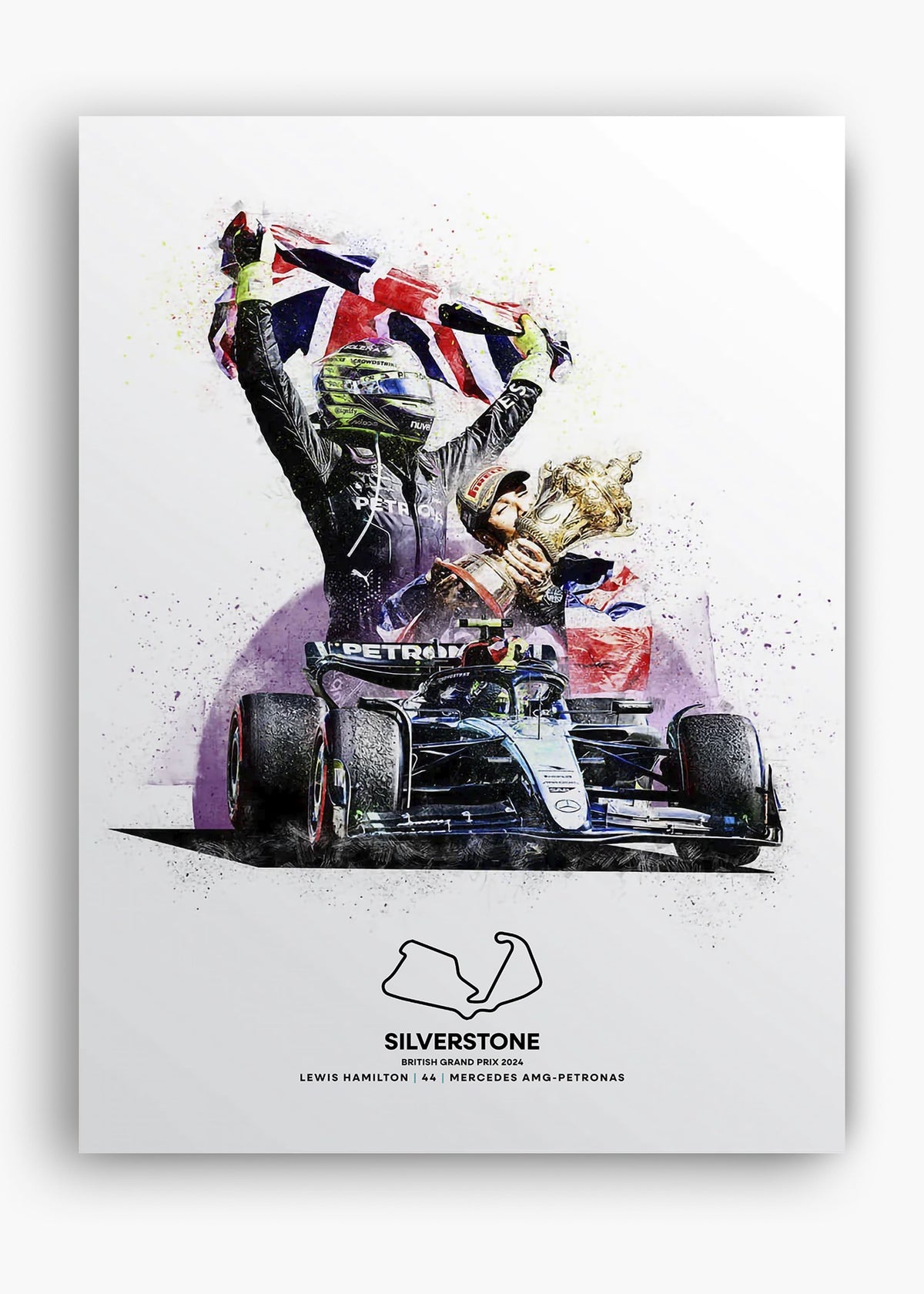 Quadro decorativo Lewis Hamilton Silverstone 2024 — arte de automobilismo para parede | Cübe Quadros
