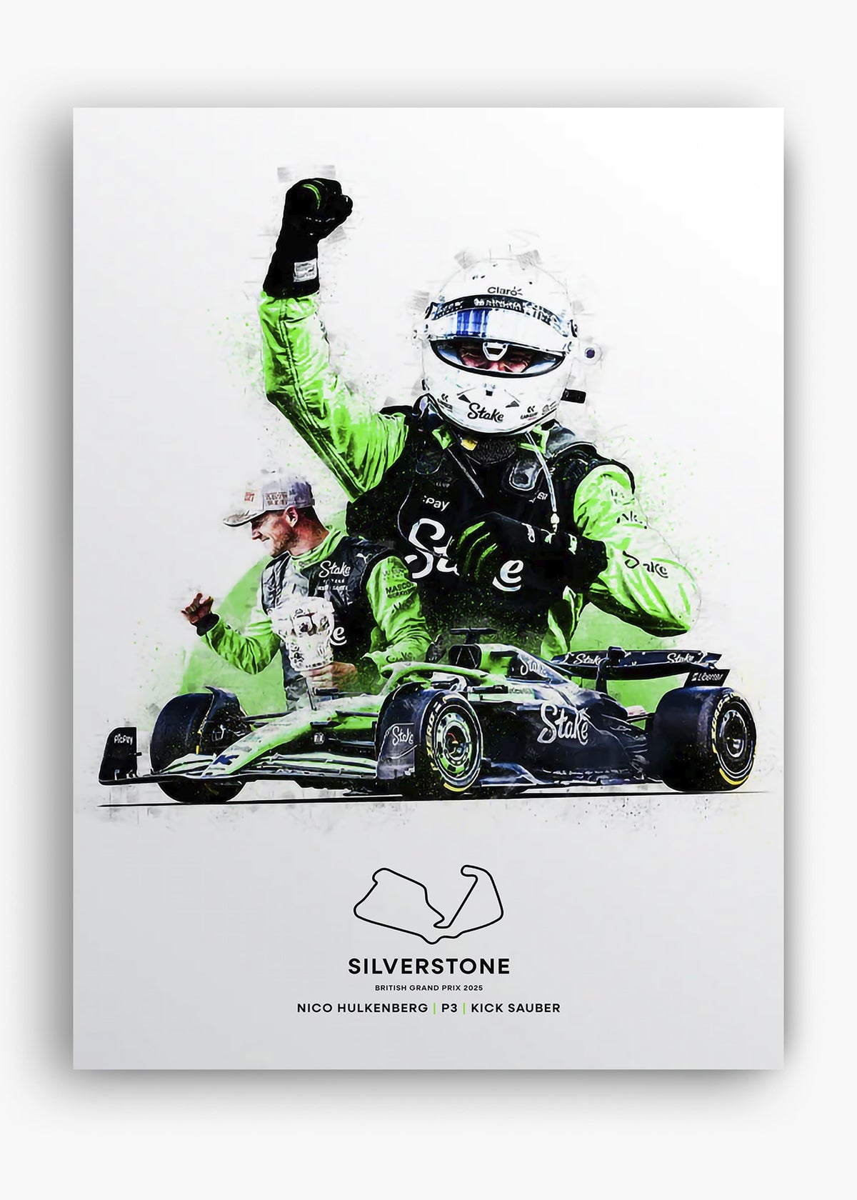 Quadro decorativo Nico Hulkenberg P3 Silverstone 2025 — arte de automobilismo para parede | Cübe Quadros