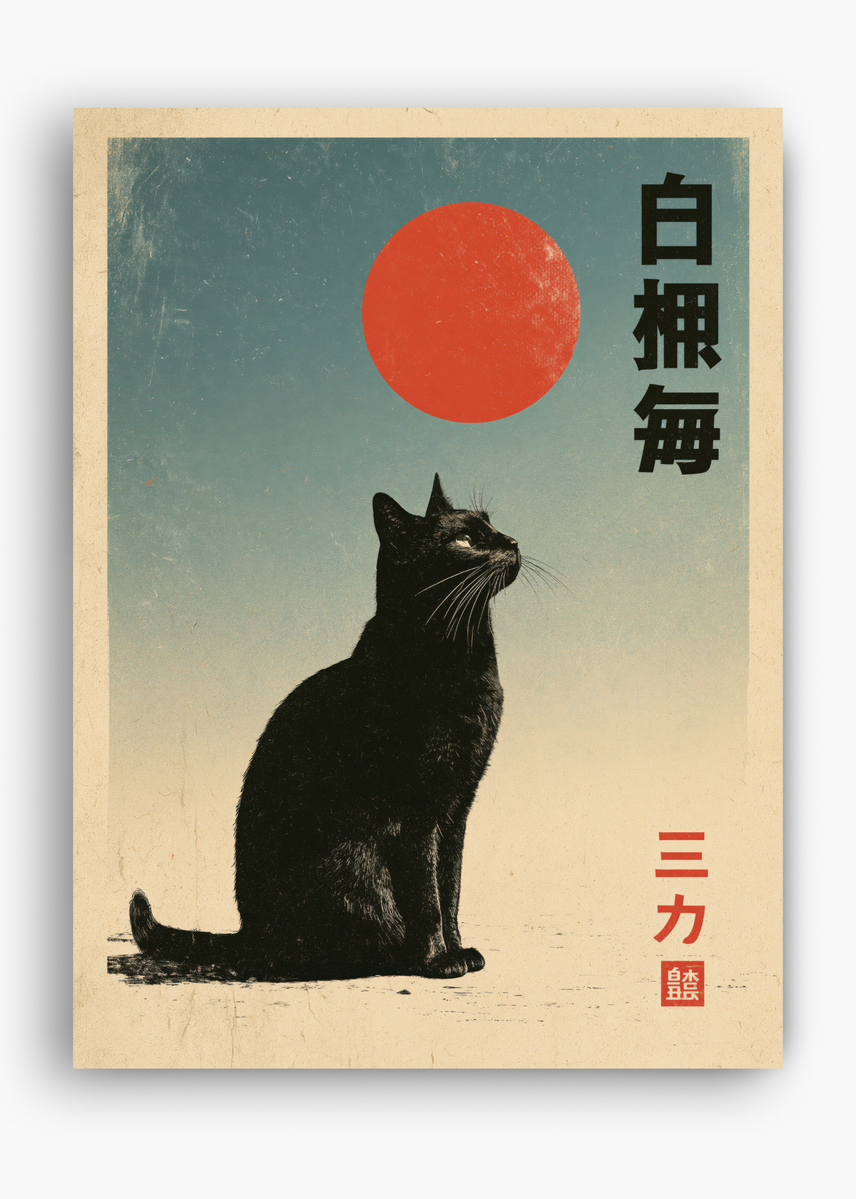 Quadro Japonês Cat & Red Sun - 10
