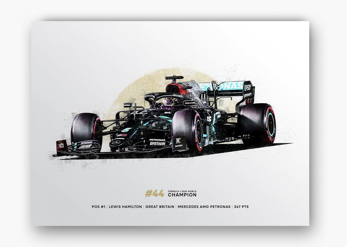 Quadro decorativo Lewis Hamilton 2020 World Champion — arte de automobilismo para parede | Cübe Quadros