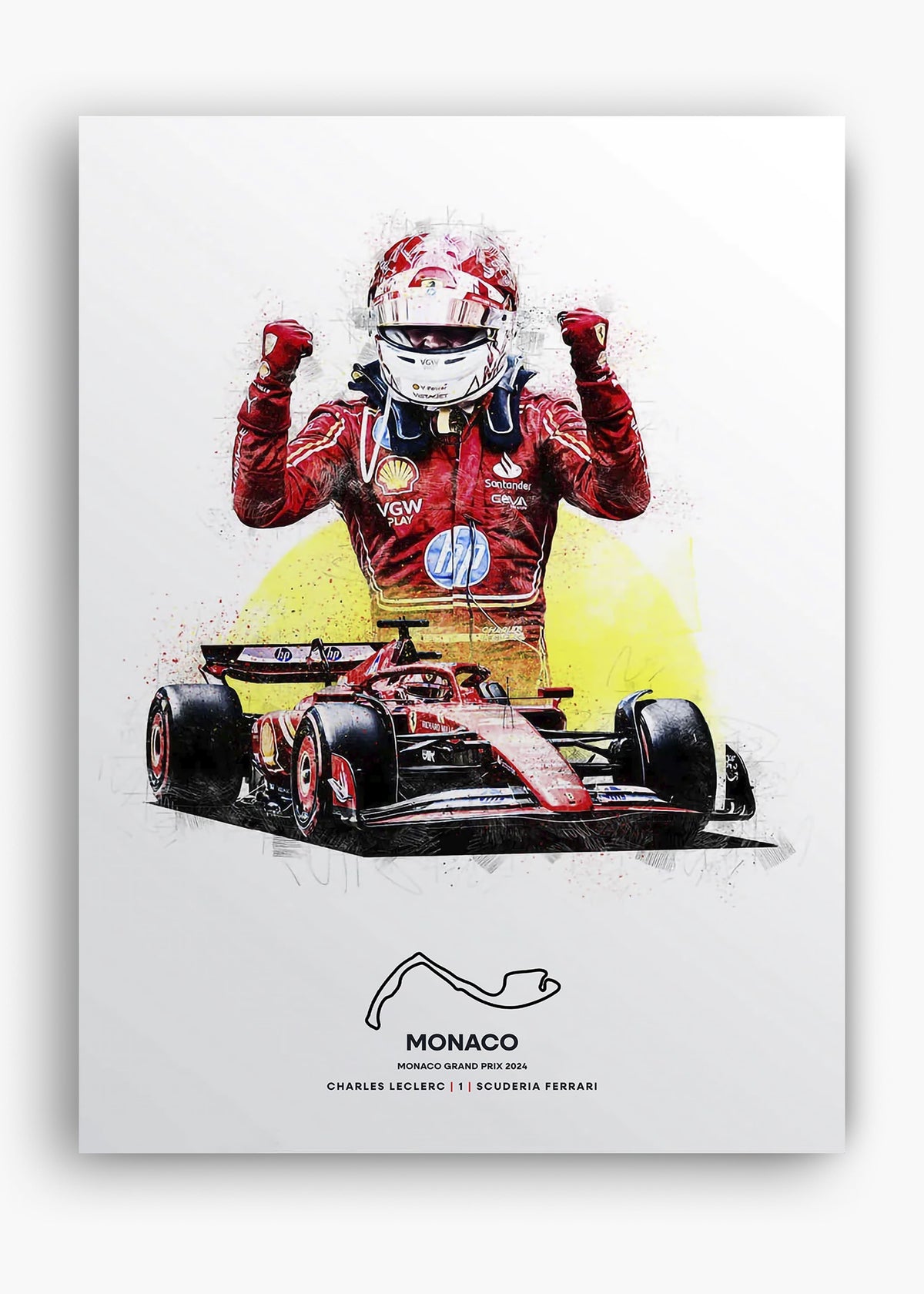 Quadro decorativo Charles Leclerc Mônaco 2024 — arte de automobilismo para parede | Cübe Quadros