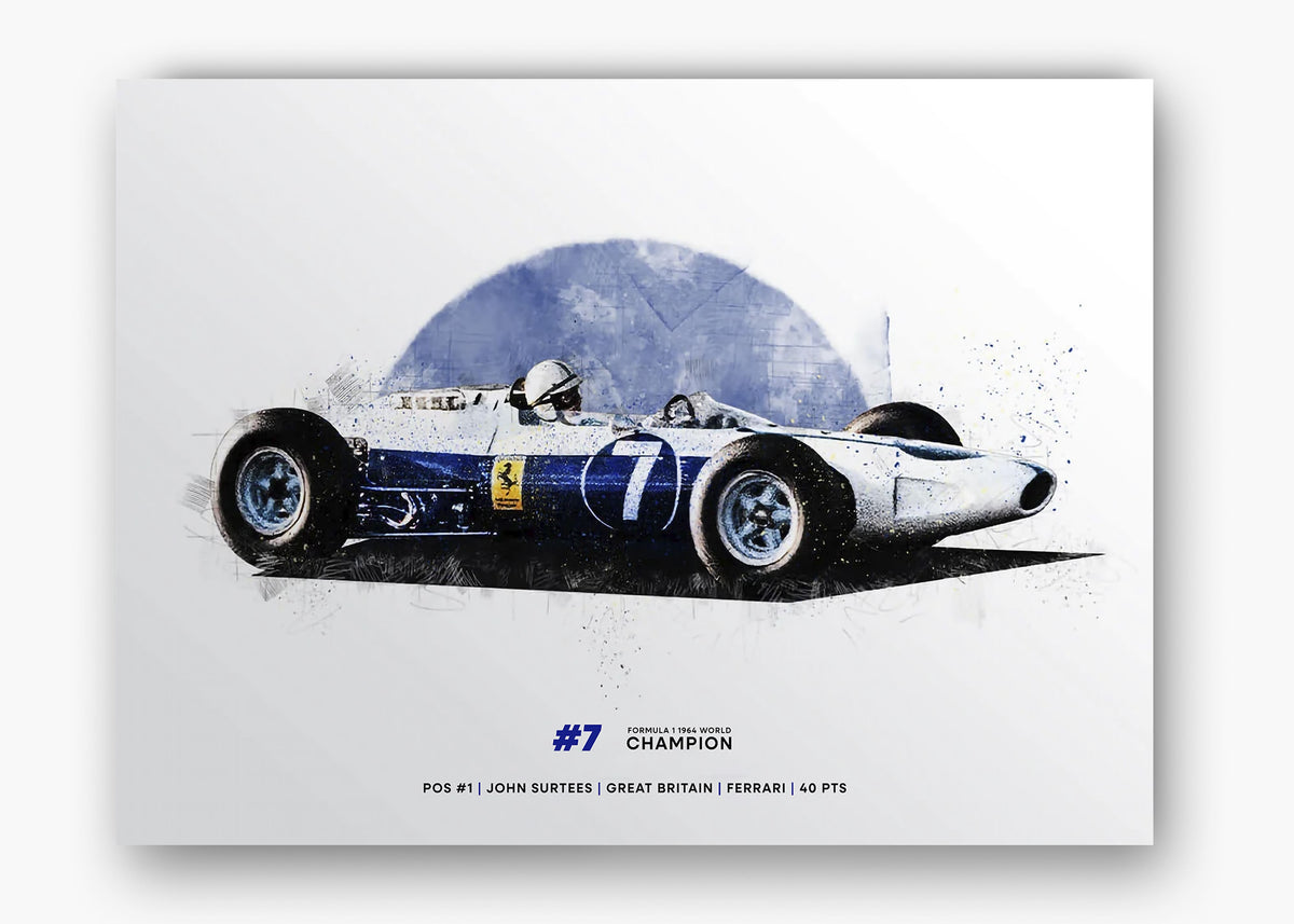Quadro decorativo John Surtees 1964 World Champion — arte de automobilismo para parede | Cübe Quadros
