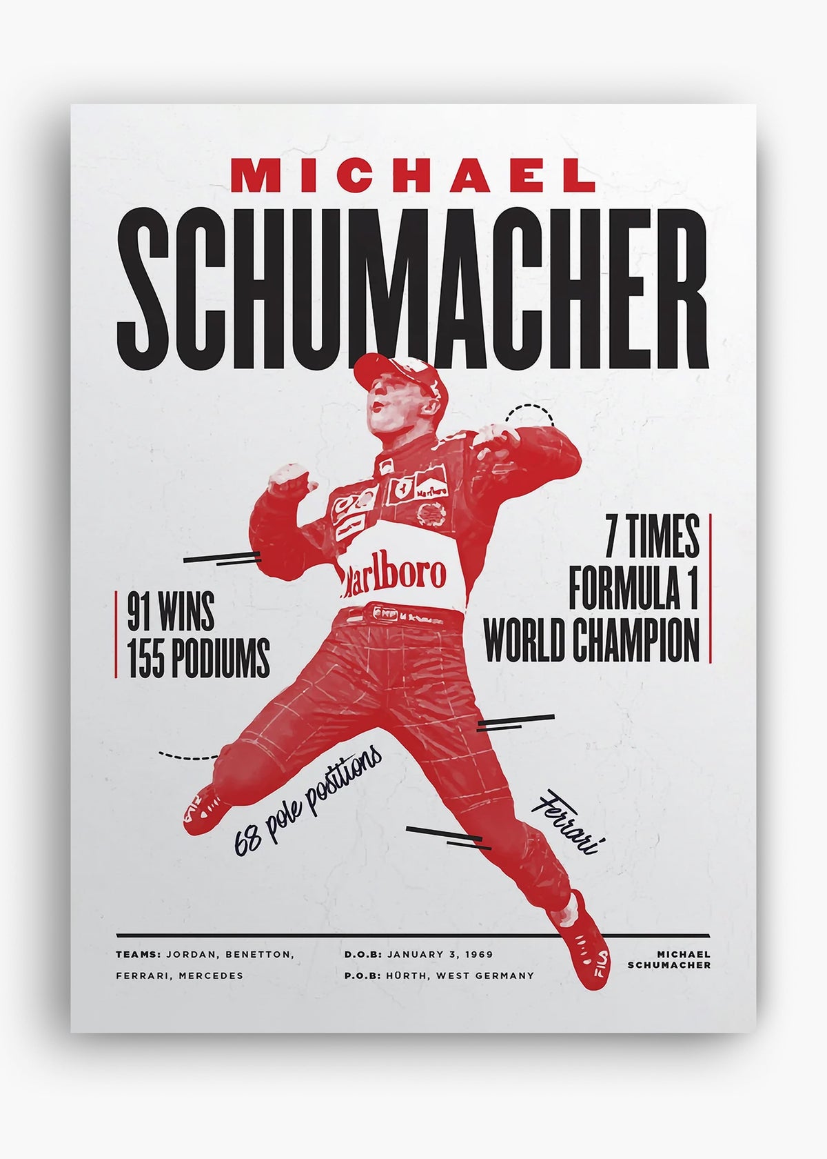 Quadro decorativo Michael Schumacher — arte de automobilismo para parede | Cübe Quadros