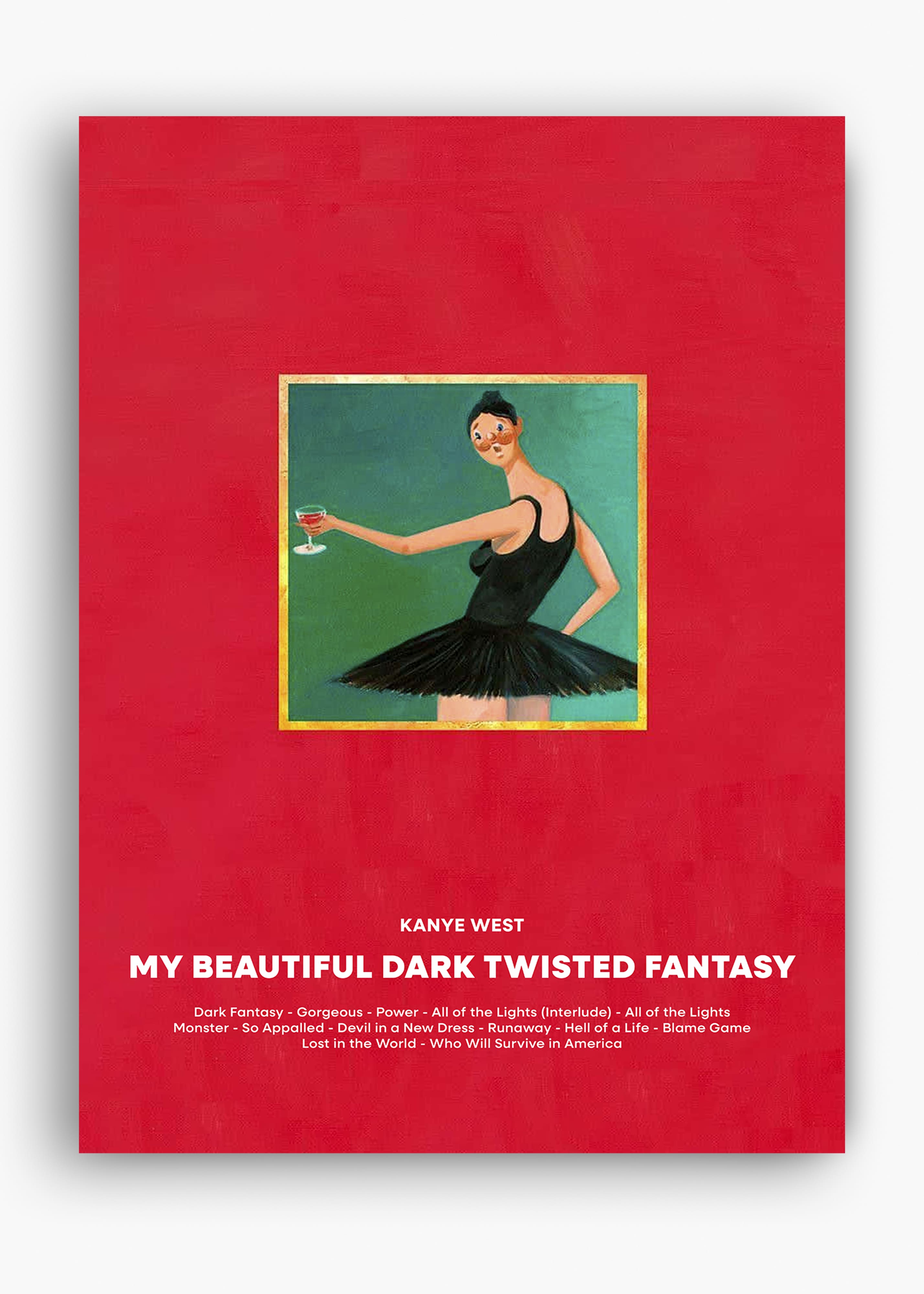 Quadro decorativo Kanye West My Beautiful Dark Twisted Fantasy — arte de rap para parede | Cübe Quadros