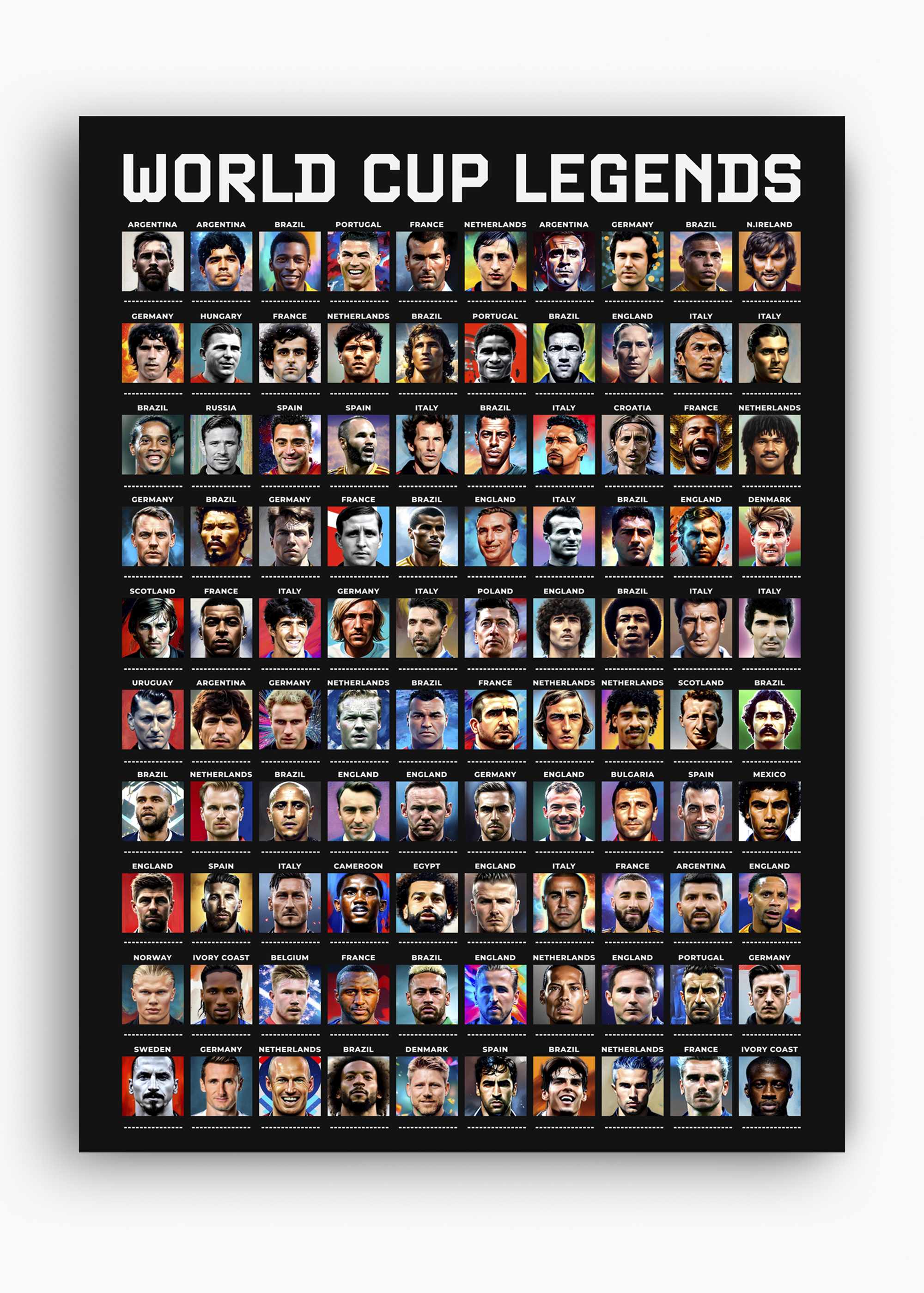 Quadro Jogadores Copa do Mundo Preto - 10