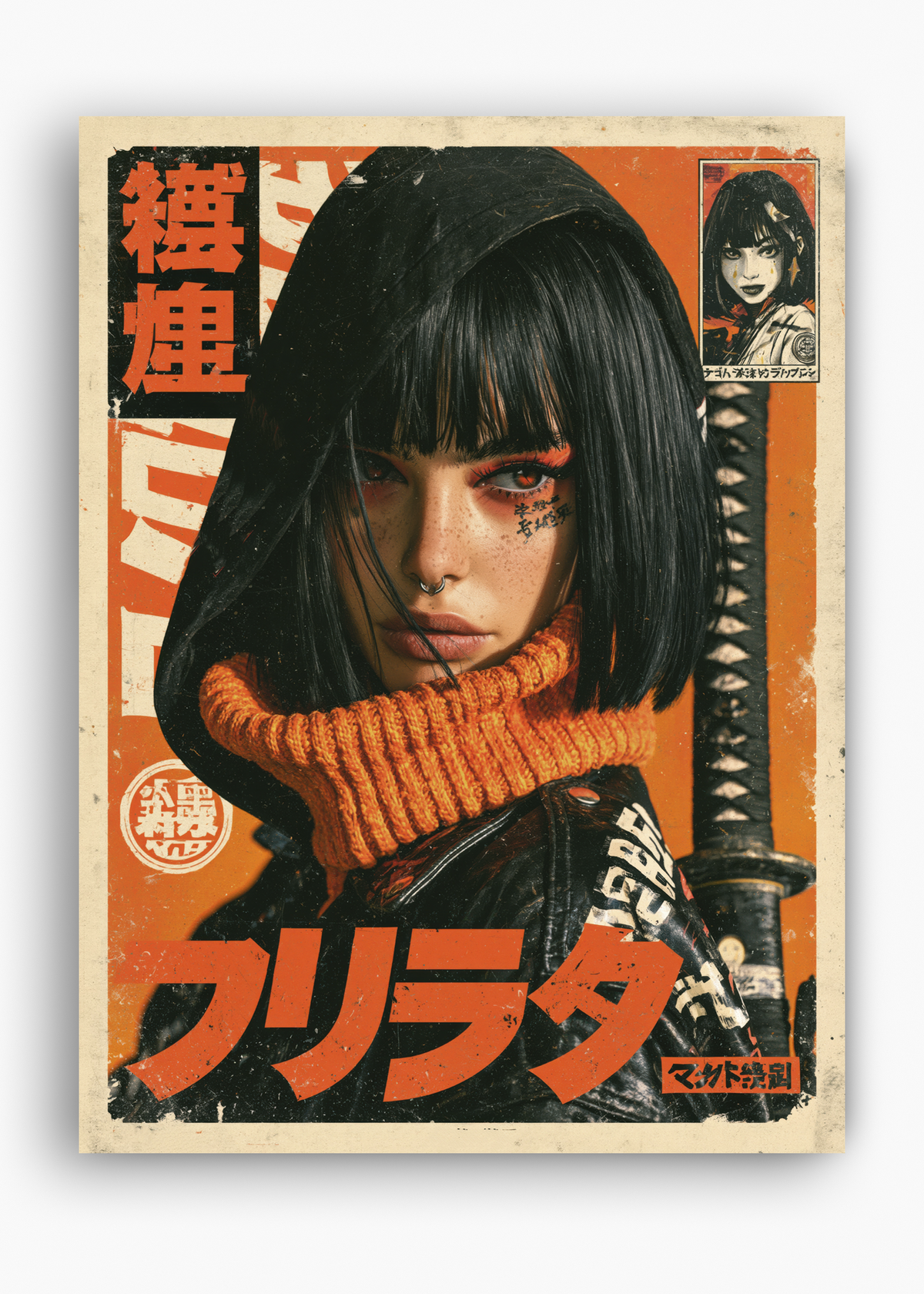 Quadro Japonês Guerreira Laranja - 10
