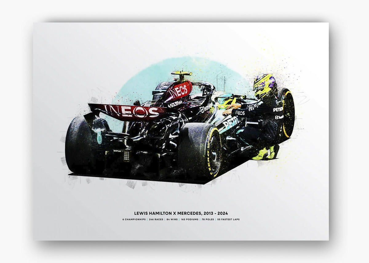 Quadro decorativo Lewis Hamilton Mercedes Last Race — arte de automobilismo para parede | Cübe Quadros