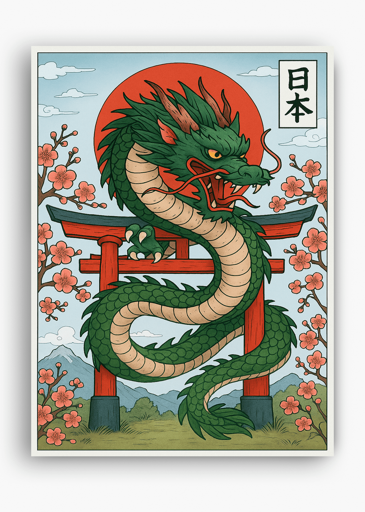 Quadro Japonês Green Dragon