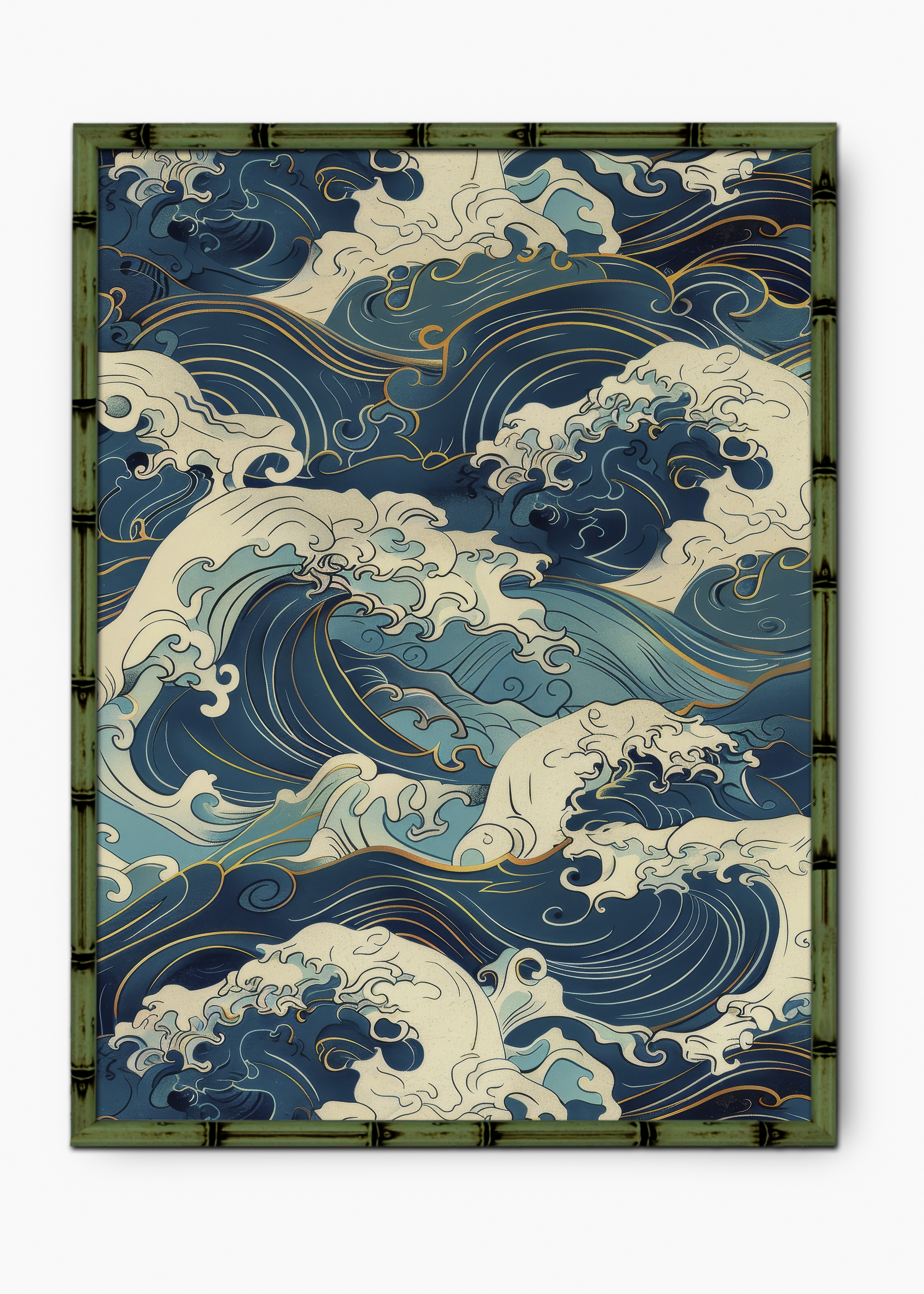 Quadro Japonês The Storm III Edição Especial Bamboo - Moldura Verde