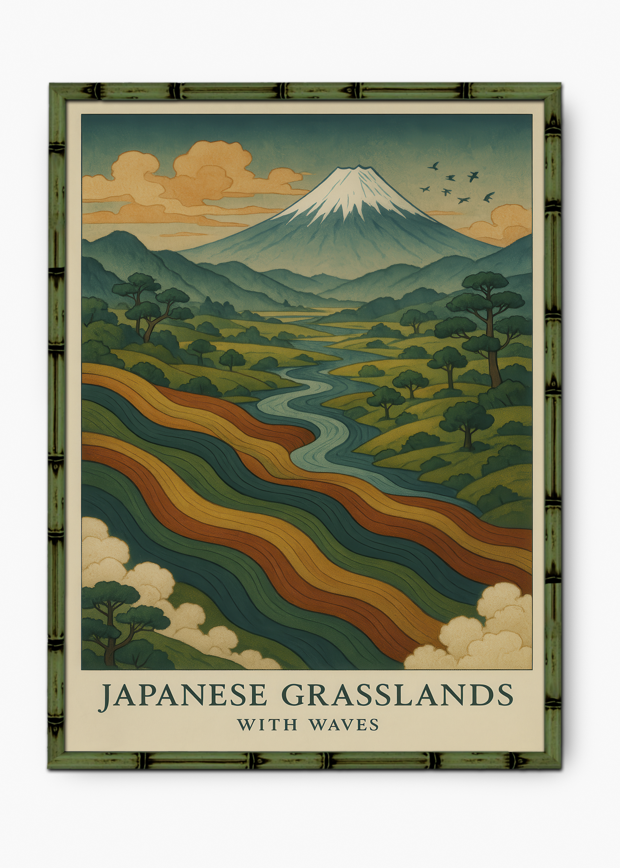 Quadro Japonês Kawa Dreams Edição Especial Bamboo - Moldura Verde