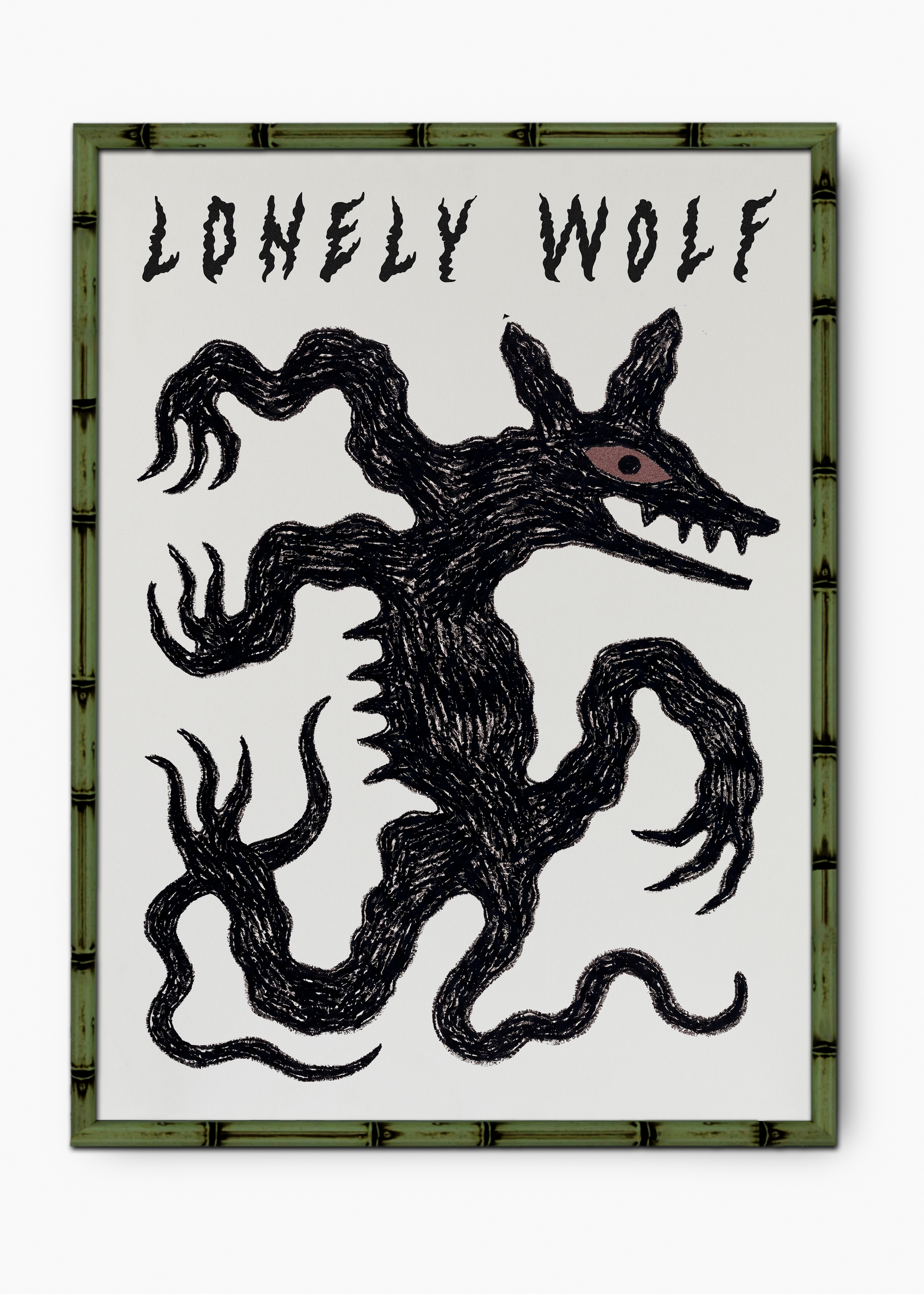 Quadro Lonely Wolf Edição Especial Bamboo - Moldura Verde