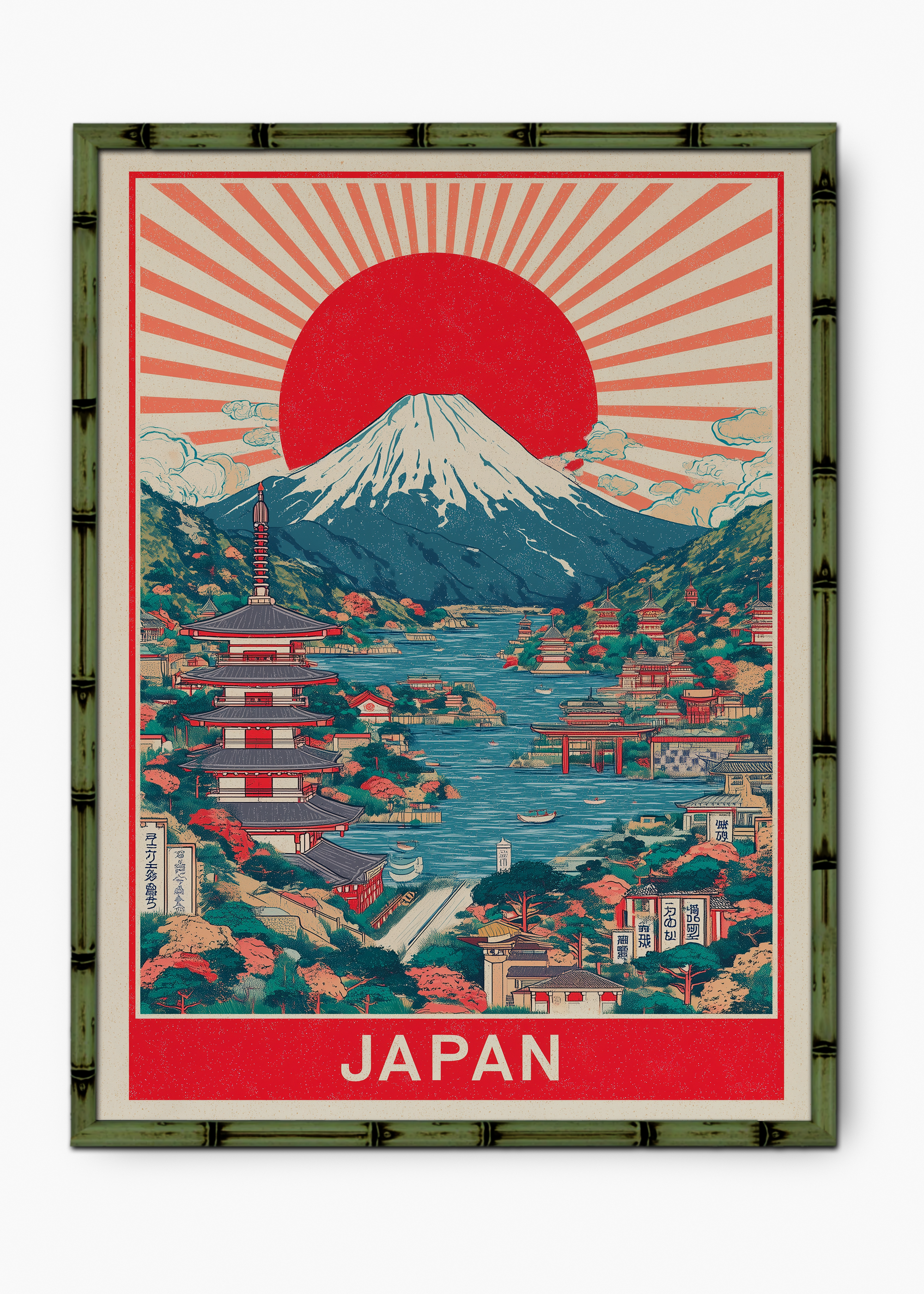 Quadro Japonês Sun Edição Especial Bamboo - Moldura Verde