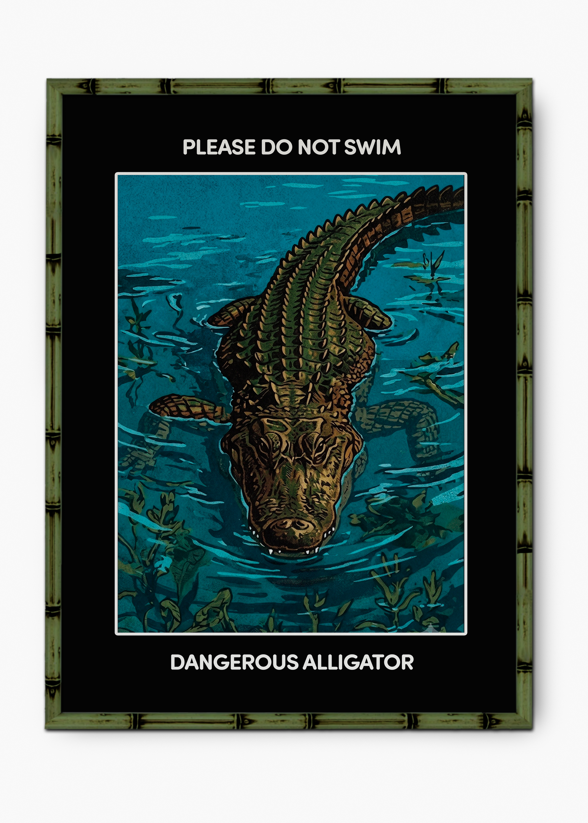 Quadro Do Not Swim Edição Especial Bamboo - Moldura Verde