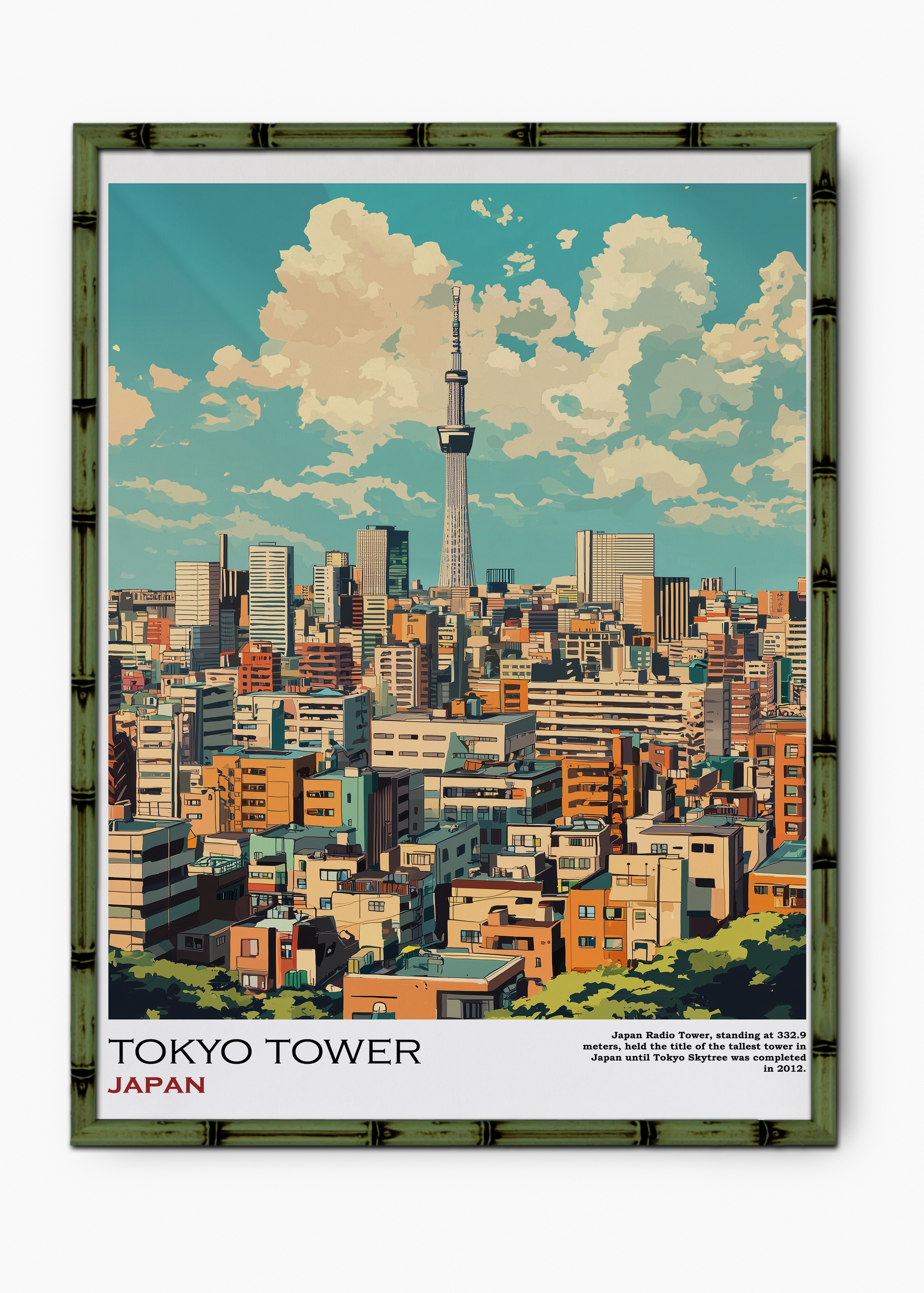 Quadro Japonês Tower Edição Especial Bamboo - Moldura Verde