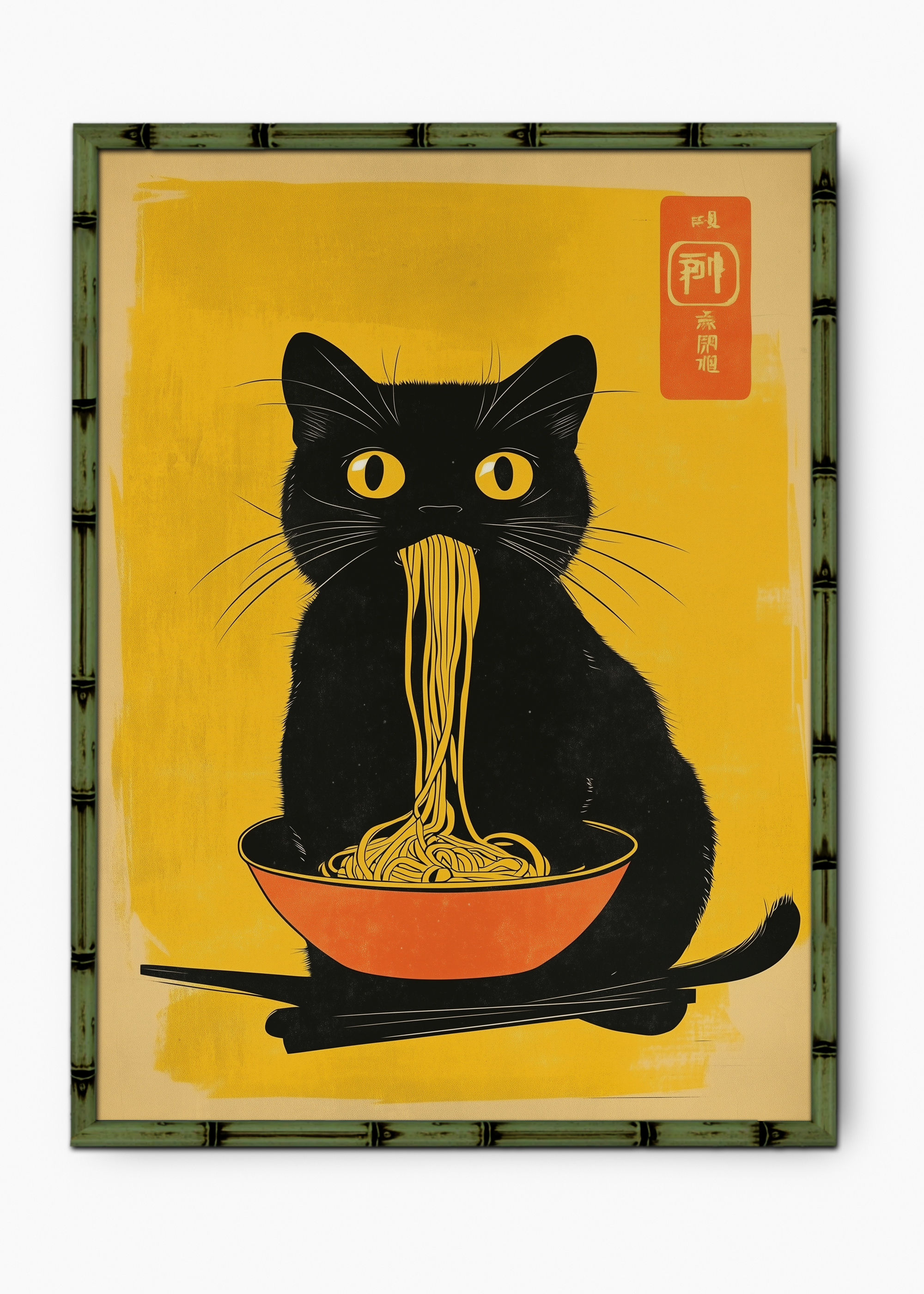 Quadro Japonês Hungry Edição Especial Bamboo - Moldura Verde