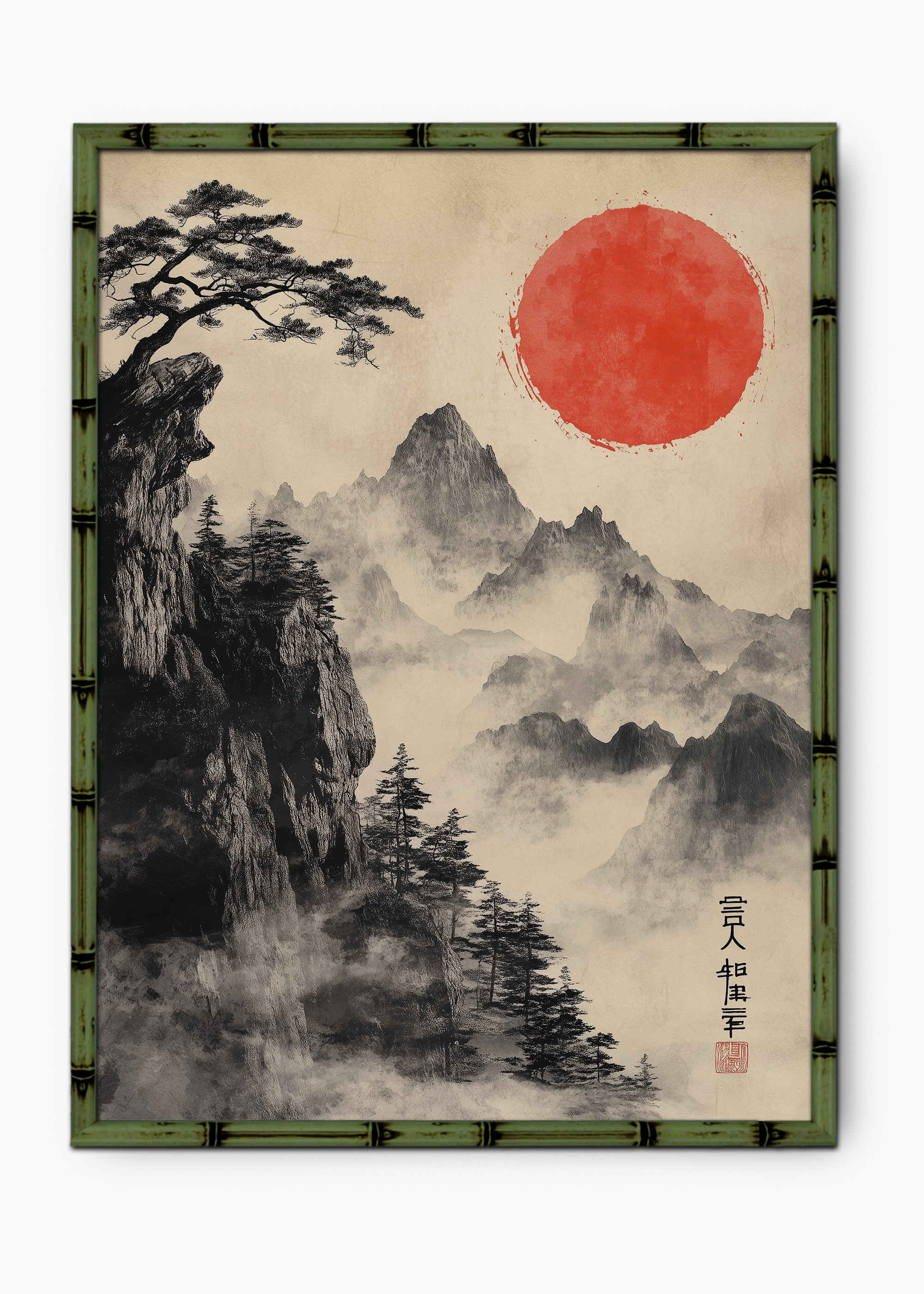 Quadro Japonês Forest Edição Especial Bamboo - Moldura Verde