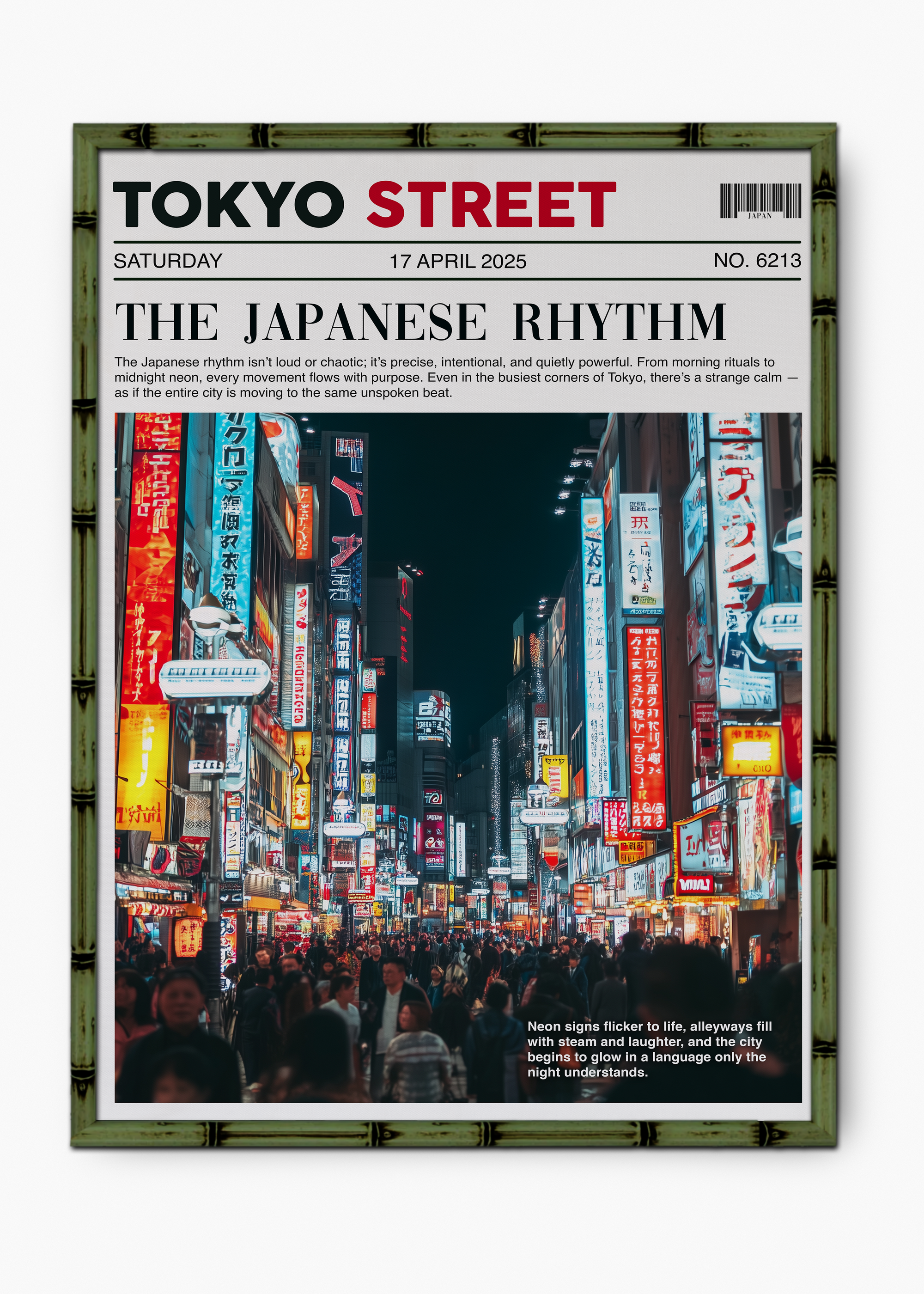 Quadro Japonês Tokyo Street Edição Especial Bamboo - Moldura Verde
