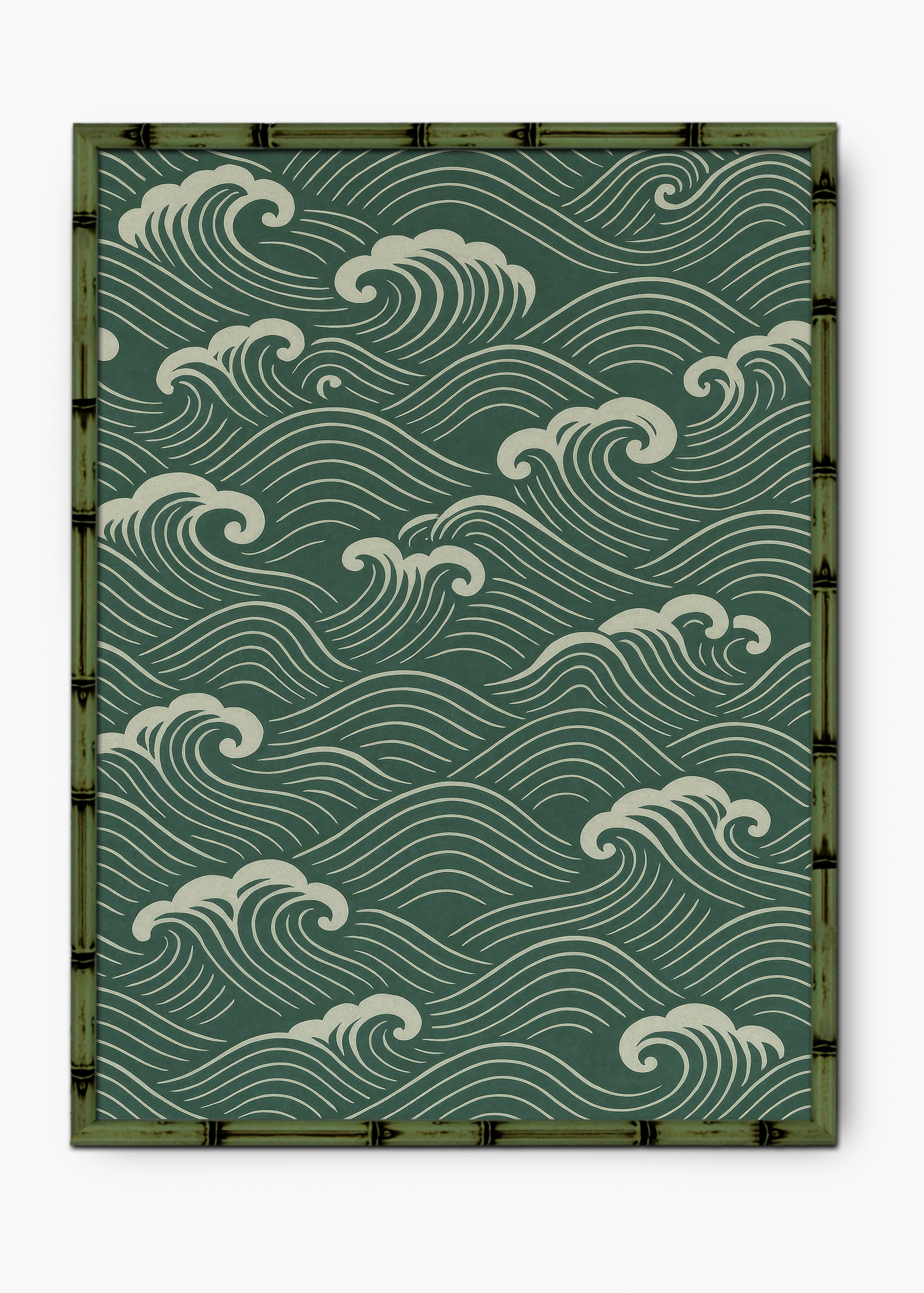 Quadro Japonês Forest Waves Edição Especial Bamboo - Moldura Verde