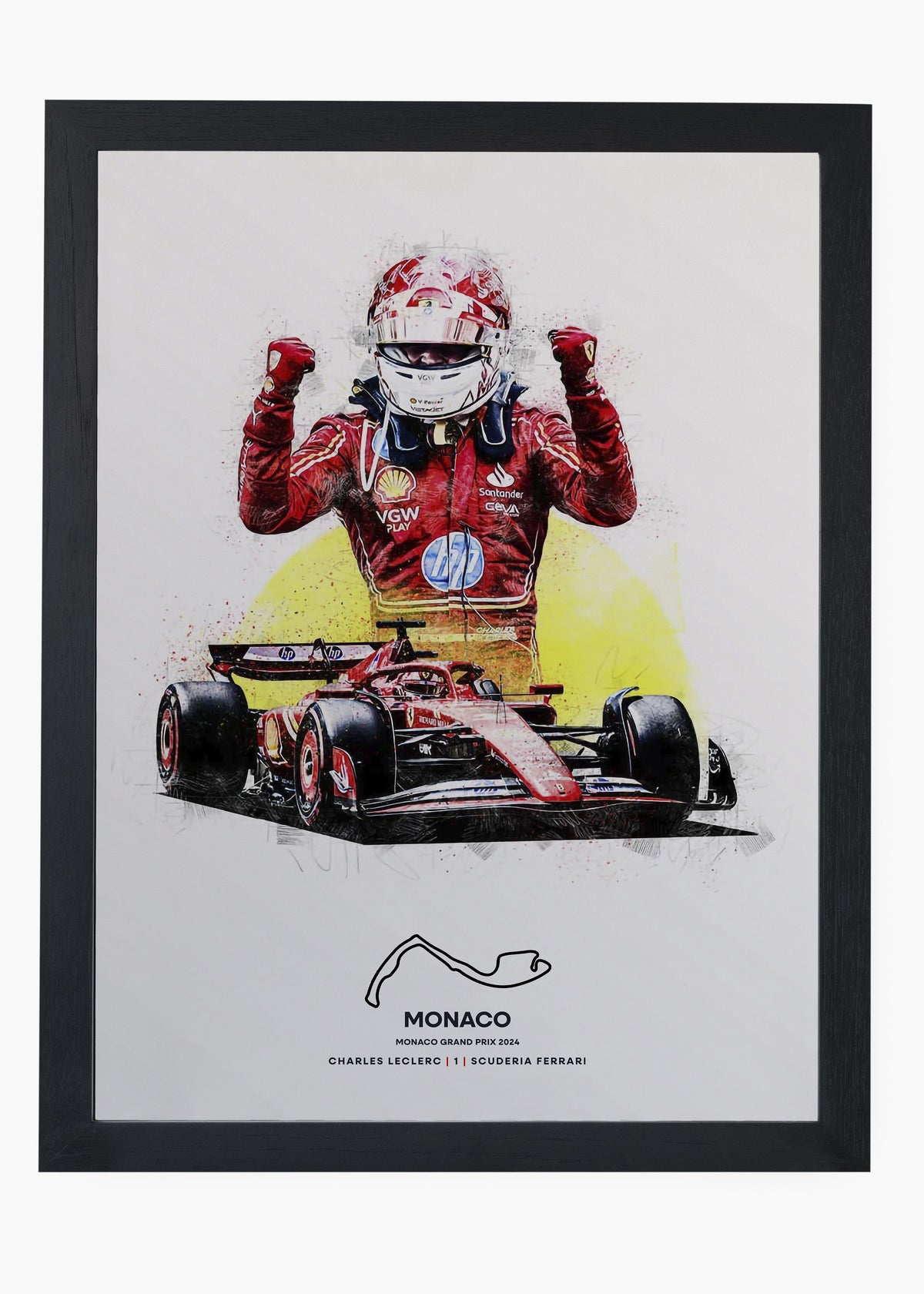 Quadro decorativo Charles Leclerc Mônaco 2024 — arte de automobilismo para parede | Cübe Quadros
