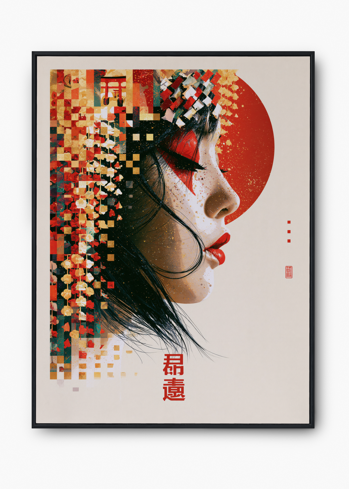 Quadro Japonês Glitch Geisha - 1
