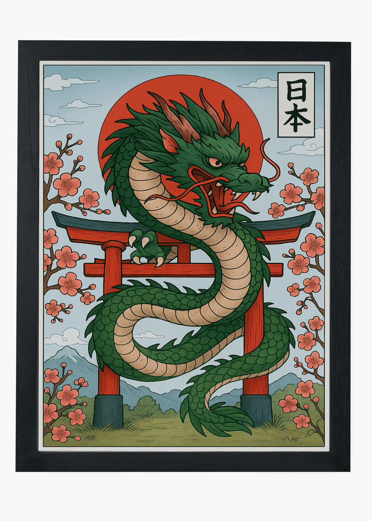 Quadro Japonês Green Dragon
