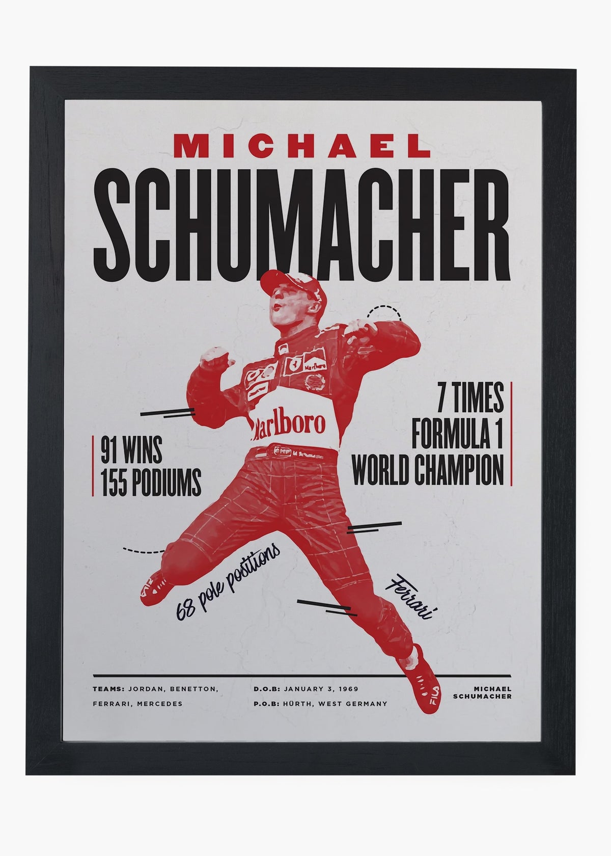 Quadro decorativo Michael Schumacher — arte de automobilismo para parede | Cübe Quadros