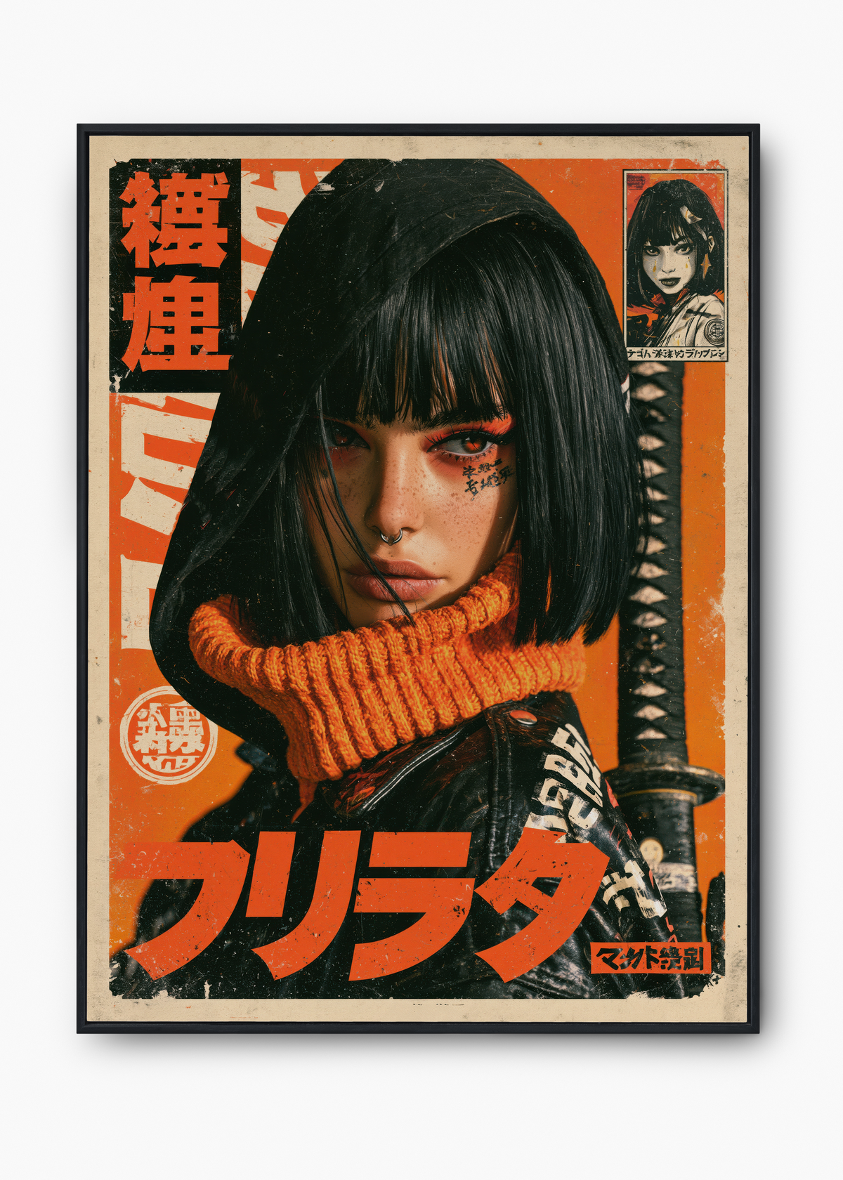 Quadro Japonês Guerreira Laranja - 1
